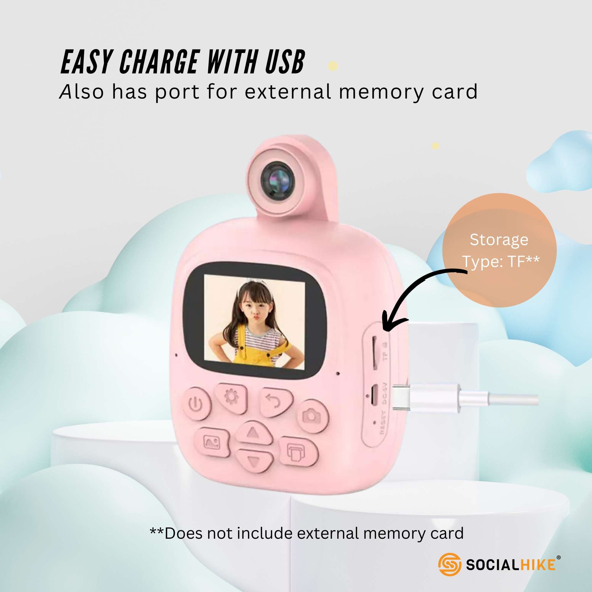 Kids Rechargeable Instant Print Camera Pink - Digital Thermal Photo Video MP3 10