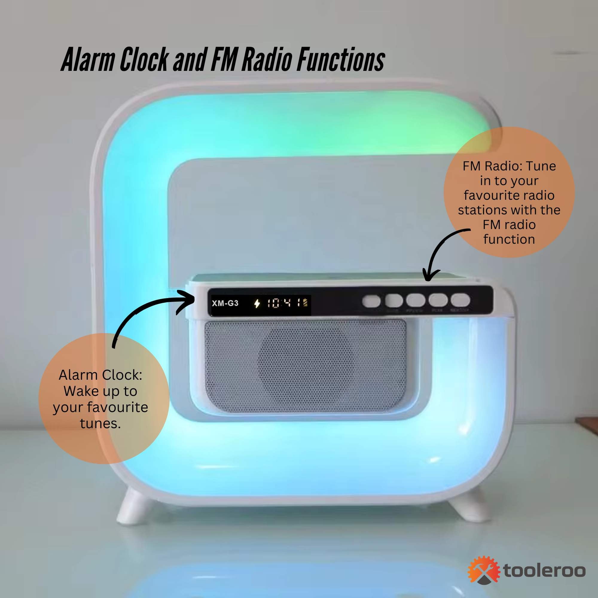 Bluetooth Rechargeable Speaker - Wireless Phone Charging LED Lamp Alarm Clock 3