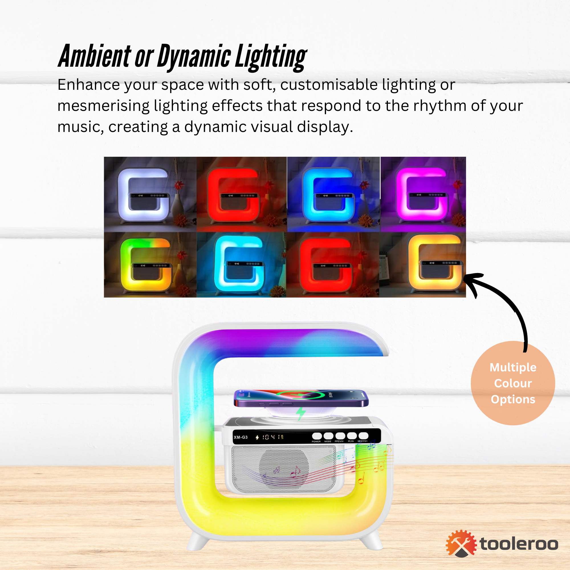 Bluetooth Rechargeable Speaker - Wireless Phone Charging LED Lamp Alarm Clock 4