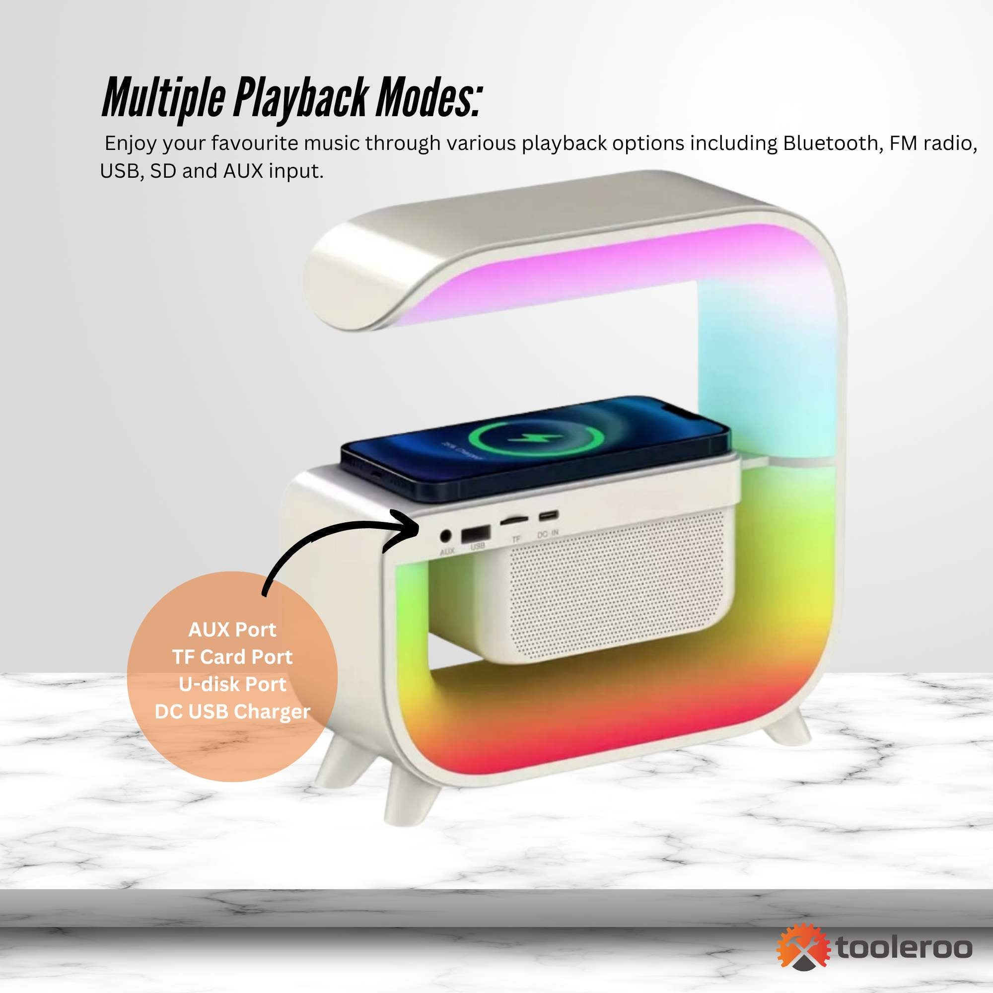 Bluetooth Rechargeable Speaker - Wireless Phone Charging LED Lamp Alarm Clock 5