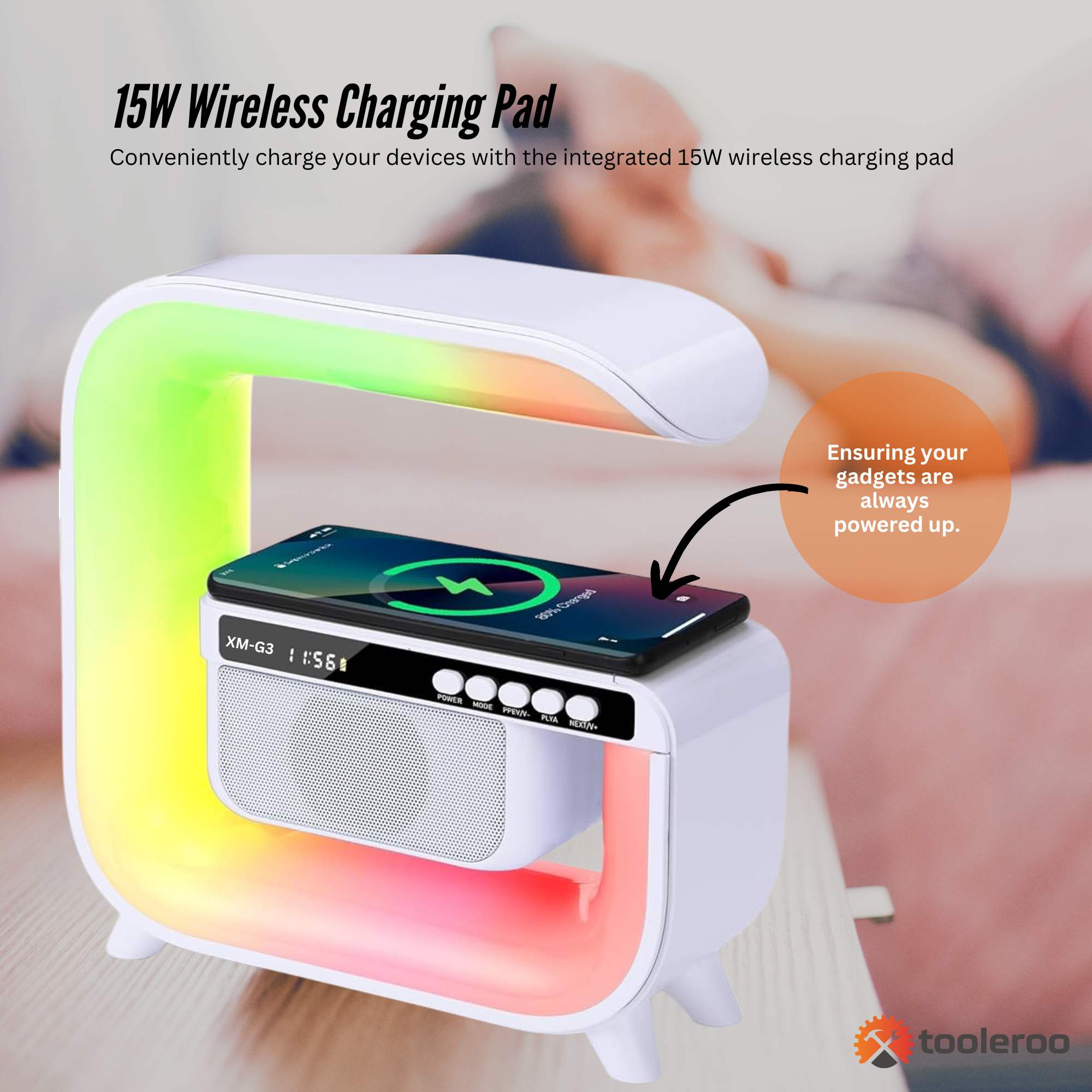 Bluetooth Rechargeable Speaker - Wireless Phone Charging LED Lamp Alarm Clock 6