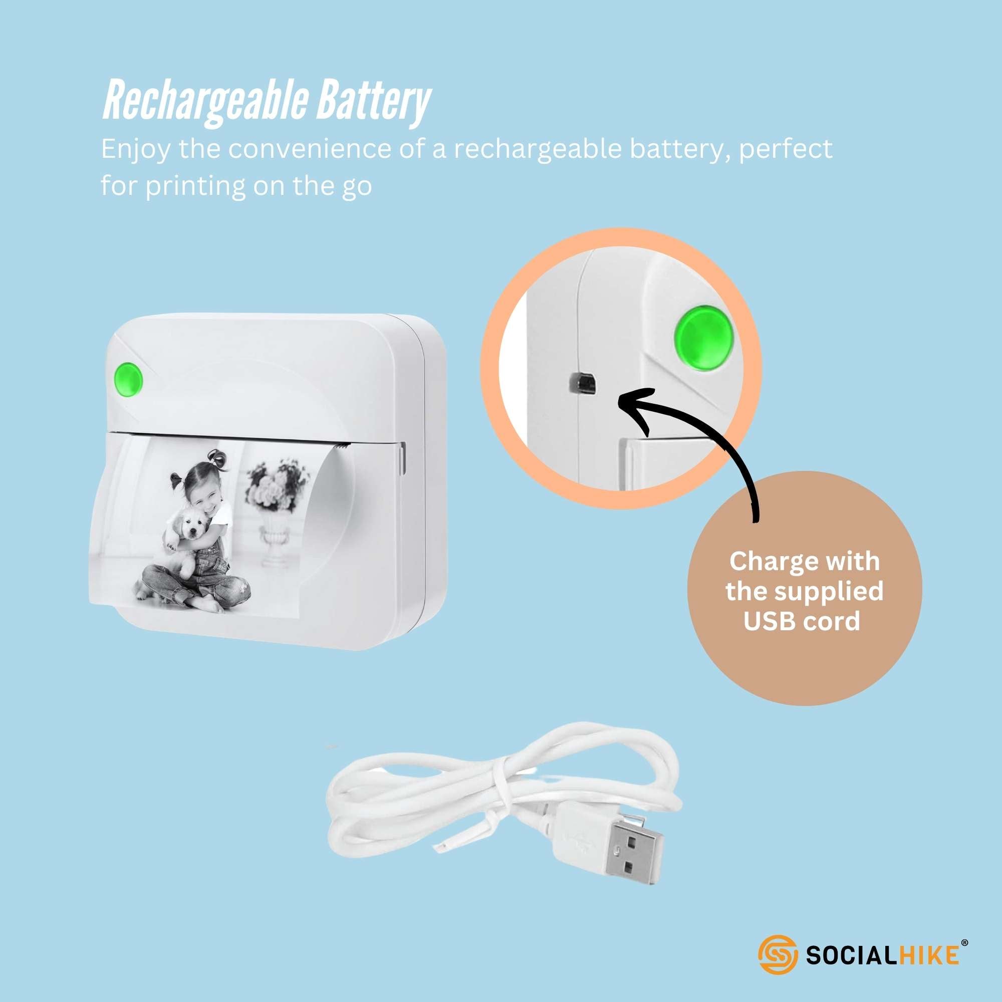 Portable Mini Printer White - Inkless Bluetooth Phone Pocket Thermal Printing 4