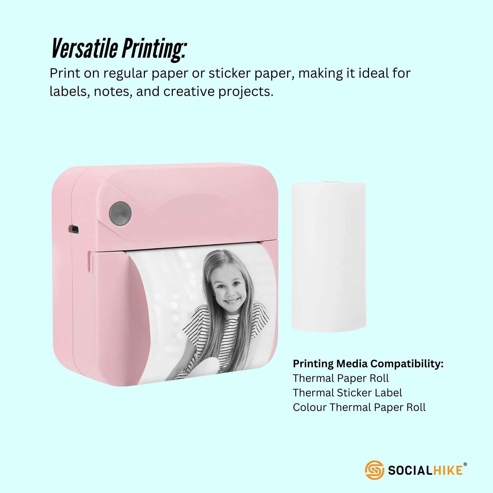 Portable Mini Printer Pink - Inkless Bluetooth Phone Pocket Thermal Printing 4