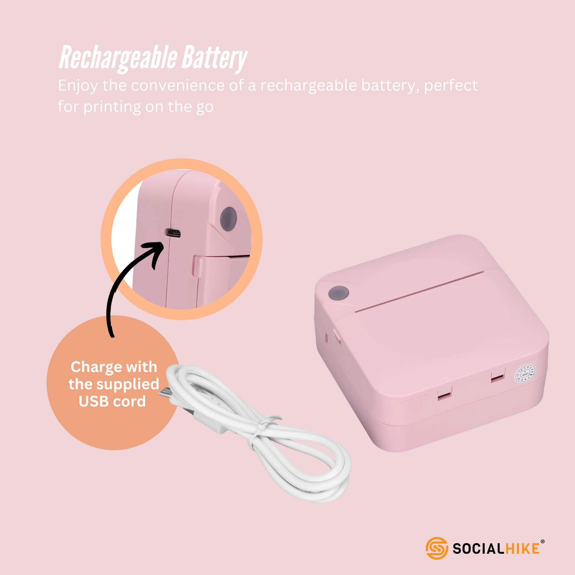 Portable Mini Printer Pink - Inkless Bluetooth Phone Pocket Thermal Printing 5