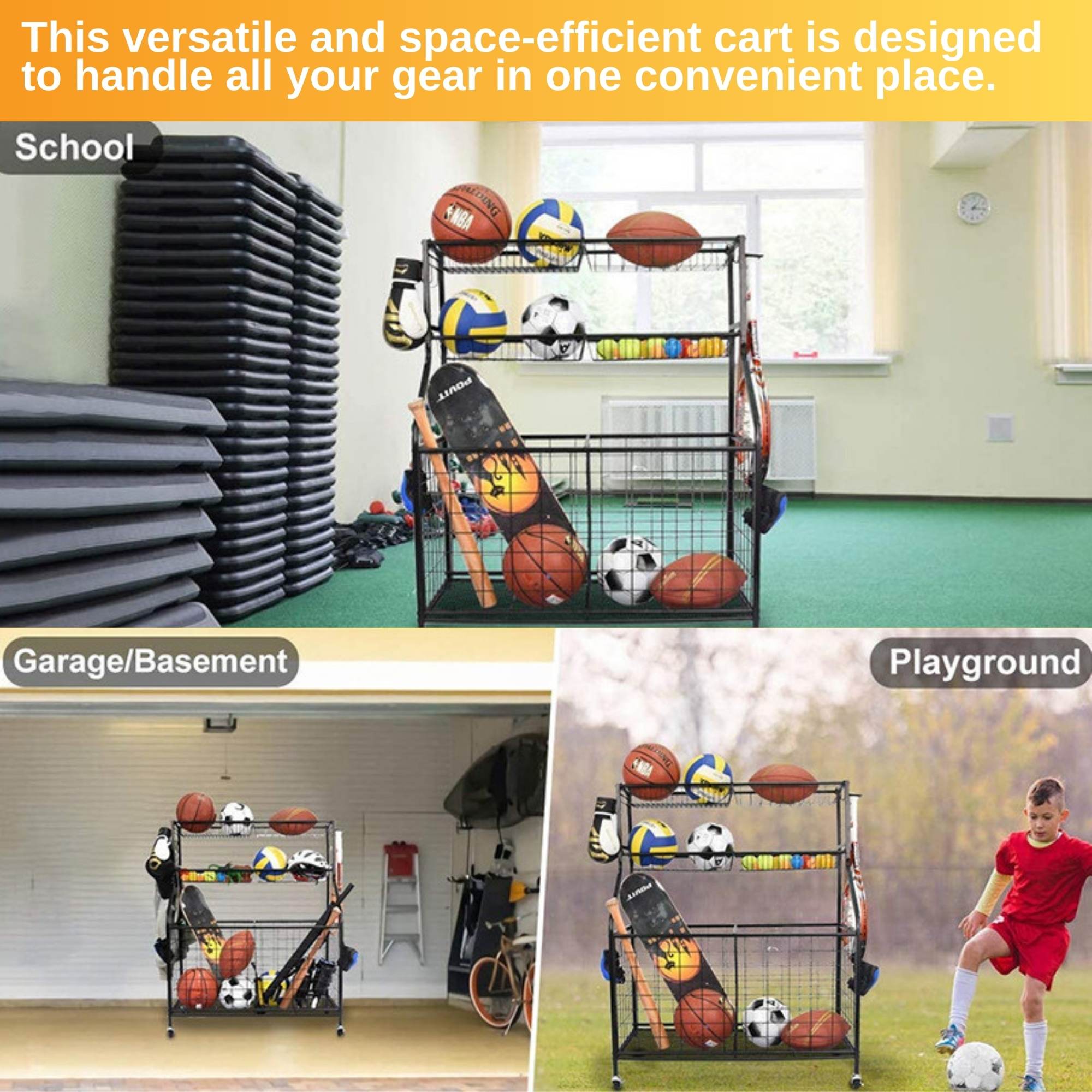 Social Hike Storage Organiser Trolley on Wheels - Garage Sports Equipment Basket 8
