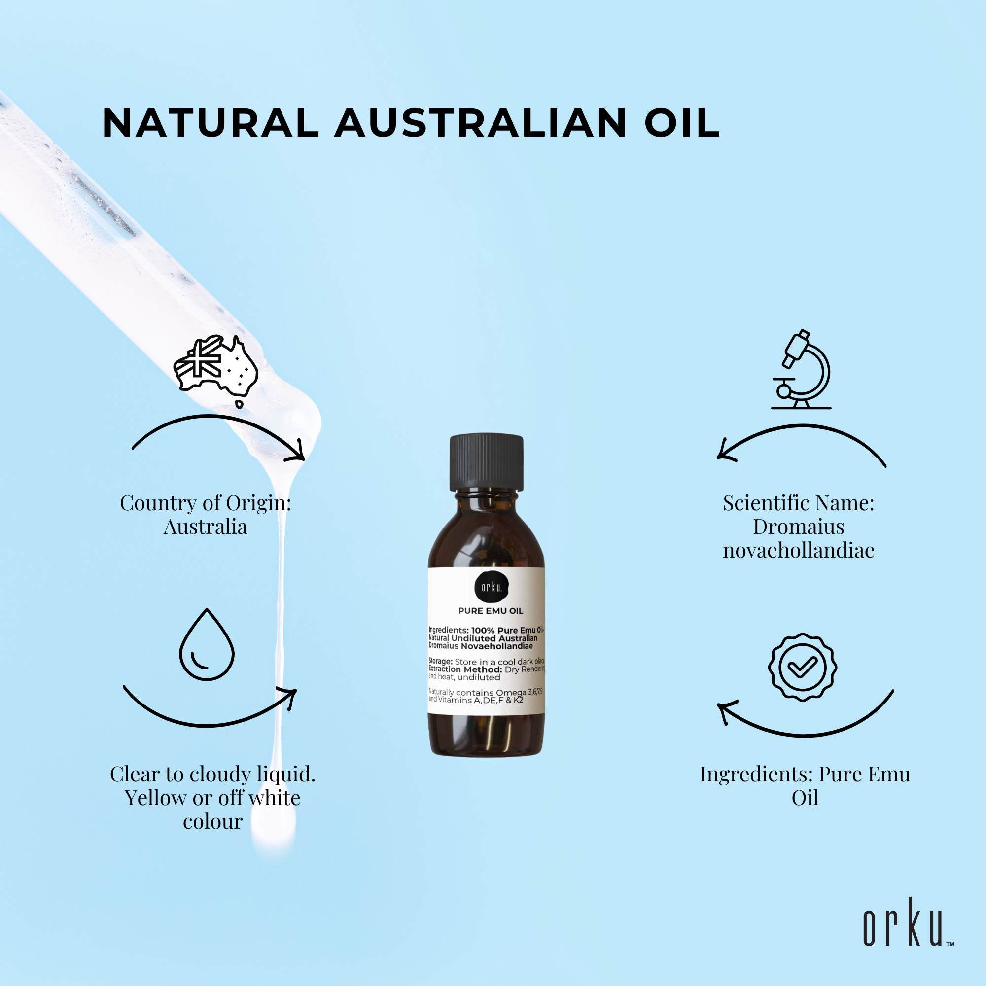 Orku 10ml Pure Emu Oil - Natural Undiluted Australian Dromaius Novaehollandiae 5