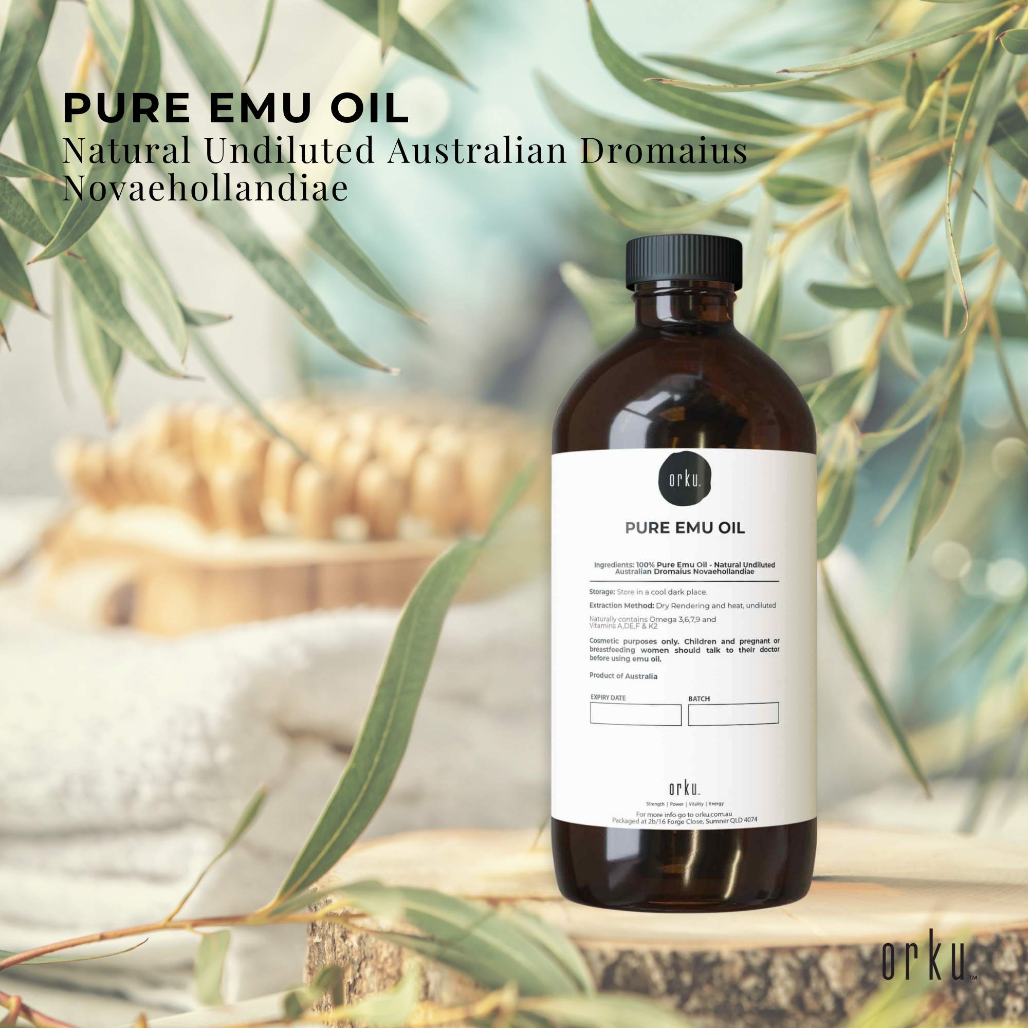 Orku 1L Pure Emu Oil - Natural Undiluted Australian Dromaius Novaehollandiae