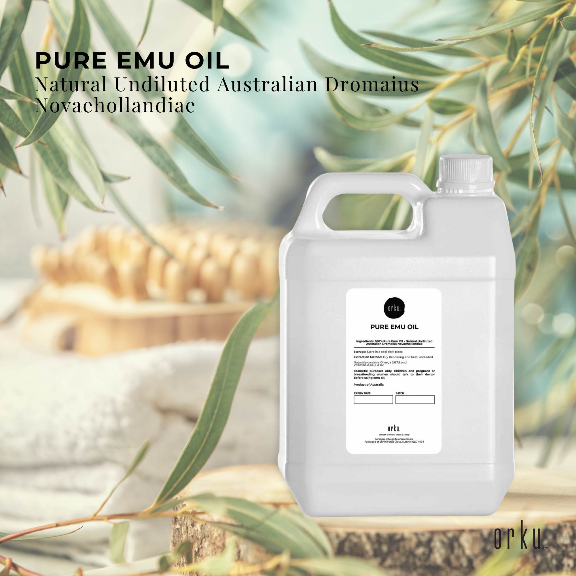 Orku 5L Pure Emu Oil - Natural Undiluted Australian Dromaius Novaehollandiae
