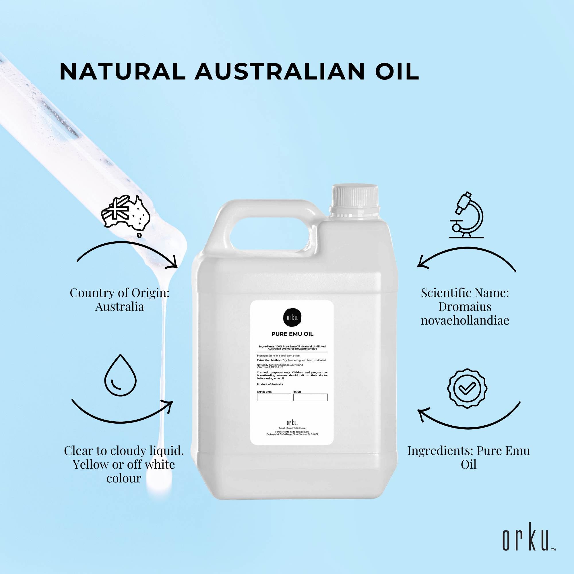 Orku 5L Pure Emu Oil - Natural Undiluted Australian Dromaius Novaehollandiae 4