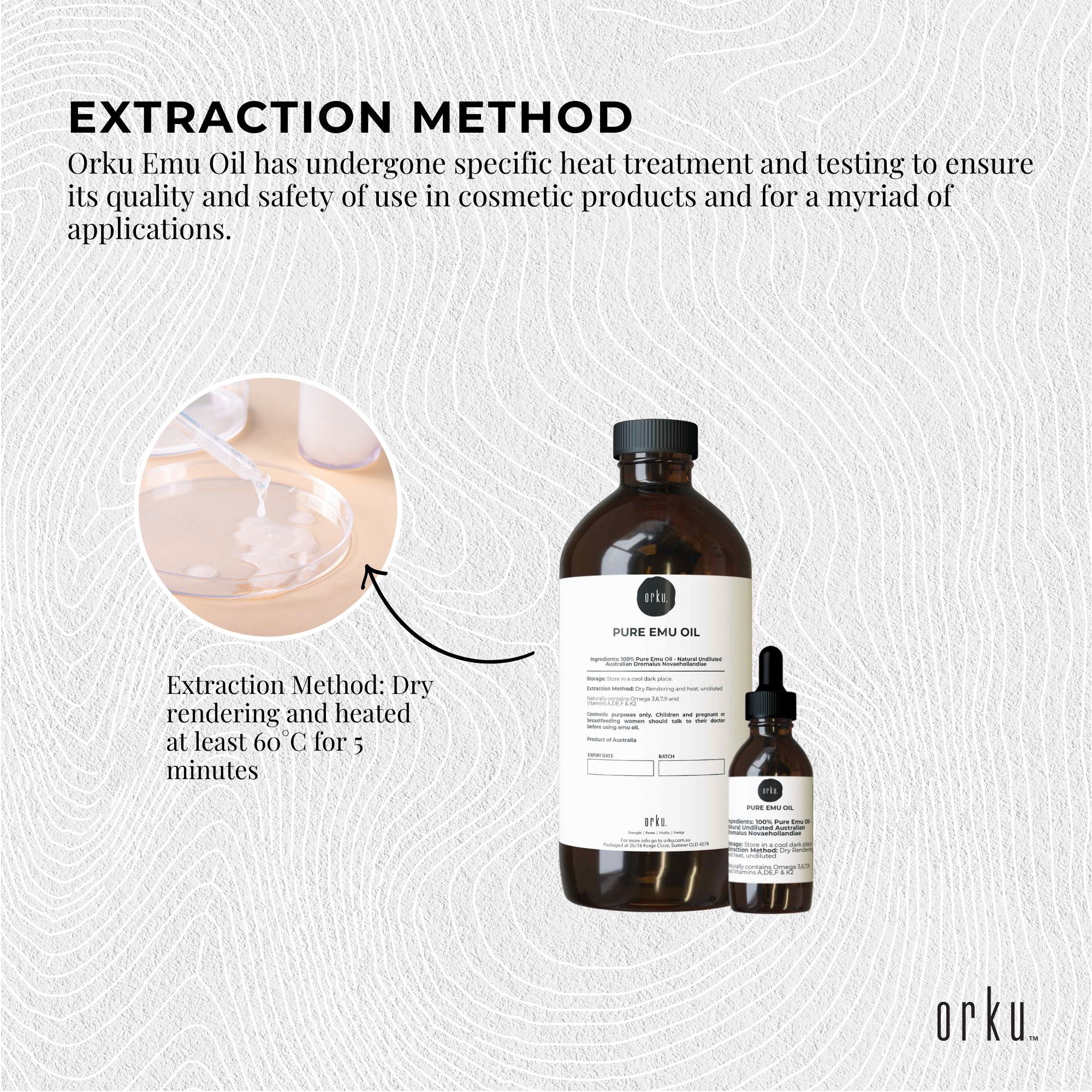 Orku 500ml Pure Emu Oil + Bonus 25ml Bottle - Australian Dromaius Novaehollandiae 5