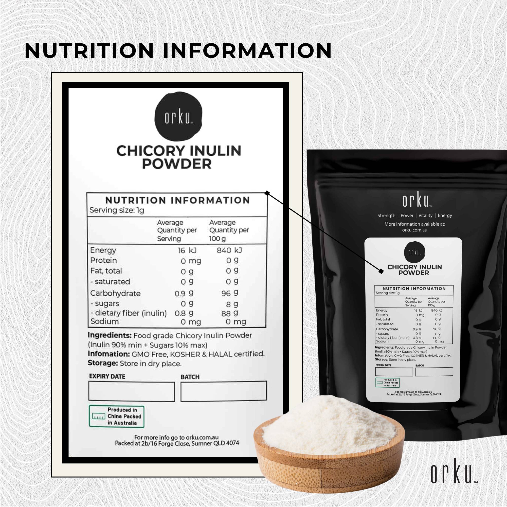 Orku 1Kg Chicory Root Inulin Powder - Unflavoured Natural Prebiotic Fibre