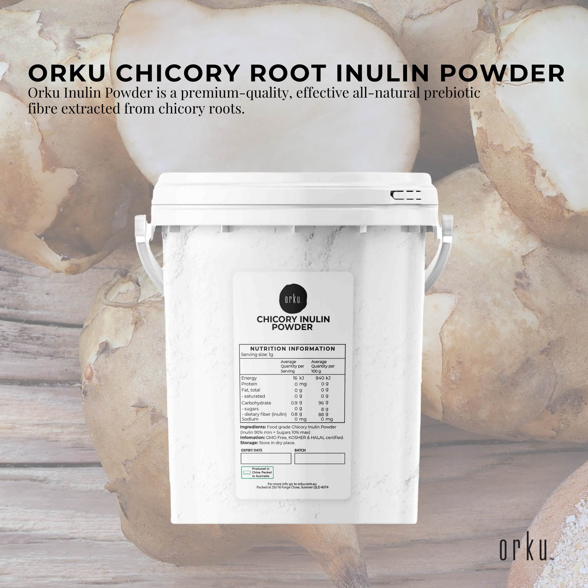 Orku 800g Chicory Root Inulin Powder Tub - Unflavoured Natural Prebiotic Fibre 3