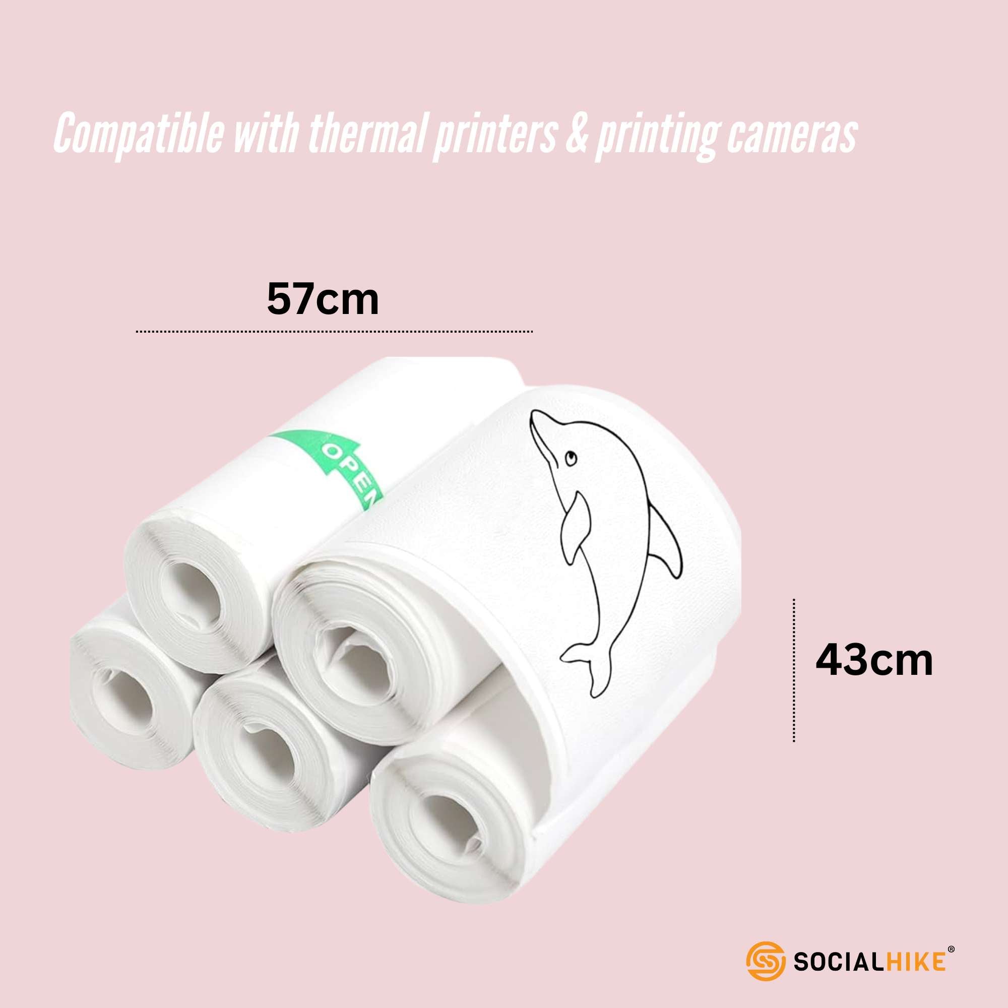 Social Hike 5 Pack Thermal Paper Camera Rolls Sticker - Instant Print Refill 5