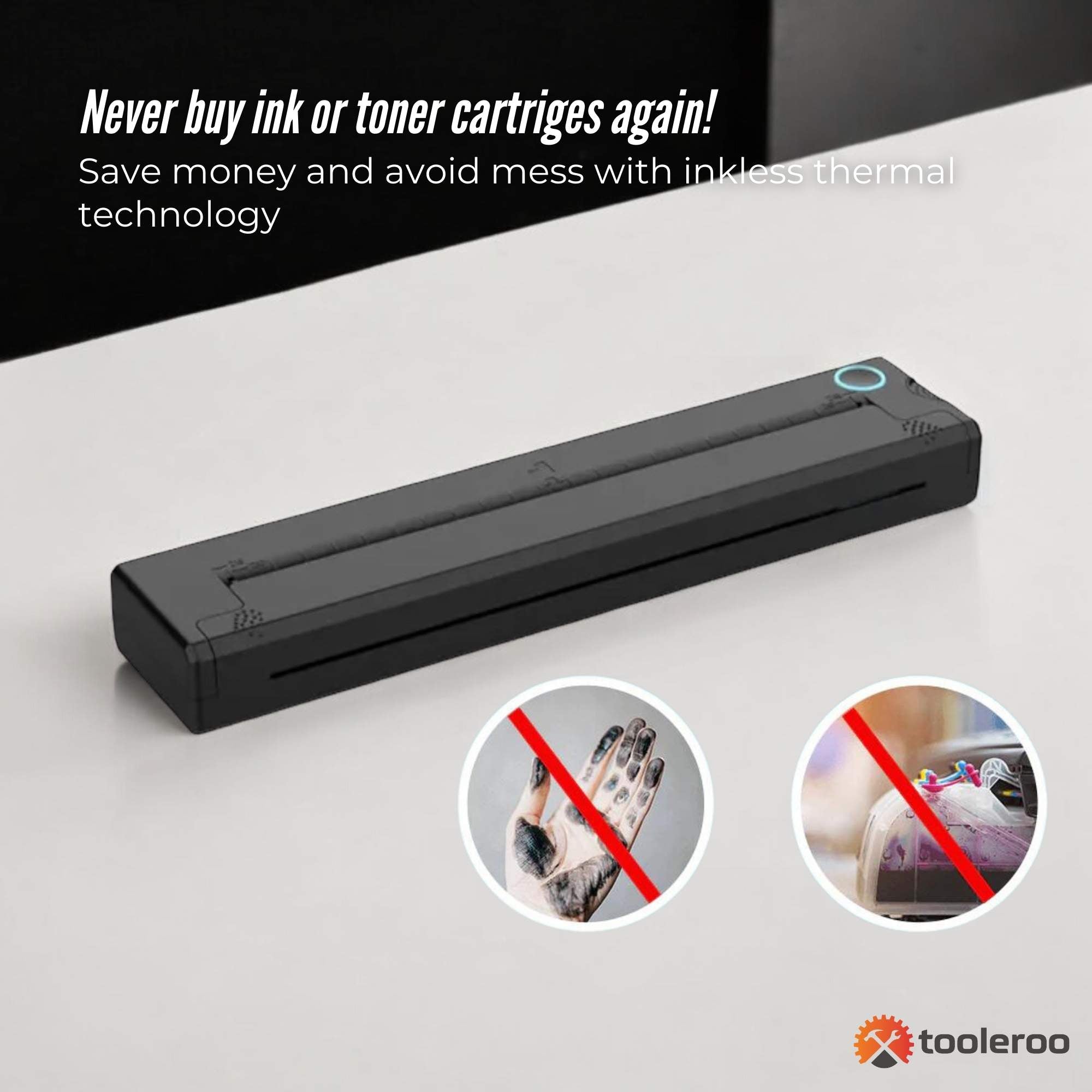 Tooleroo Portable A4 Thermal Printer Black + Paper Kit - Wireless and Inkless 3
