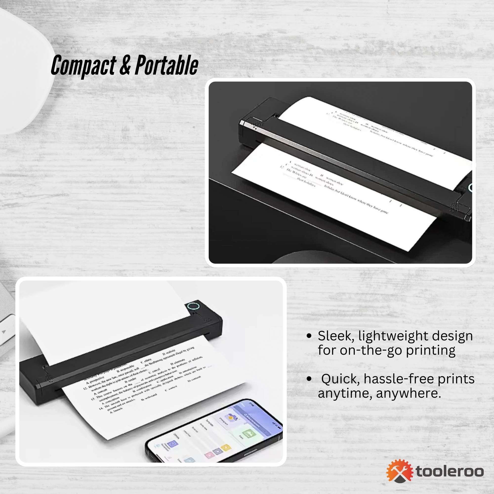 Tooleroo Portable A4 Thermal Printer Black + Paper Kit - Wireless and Inkless 7