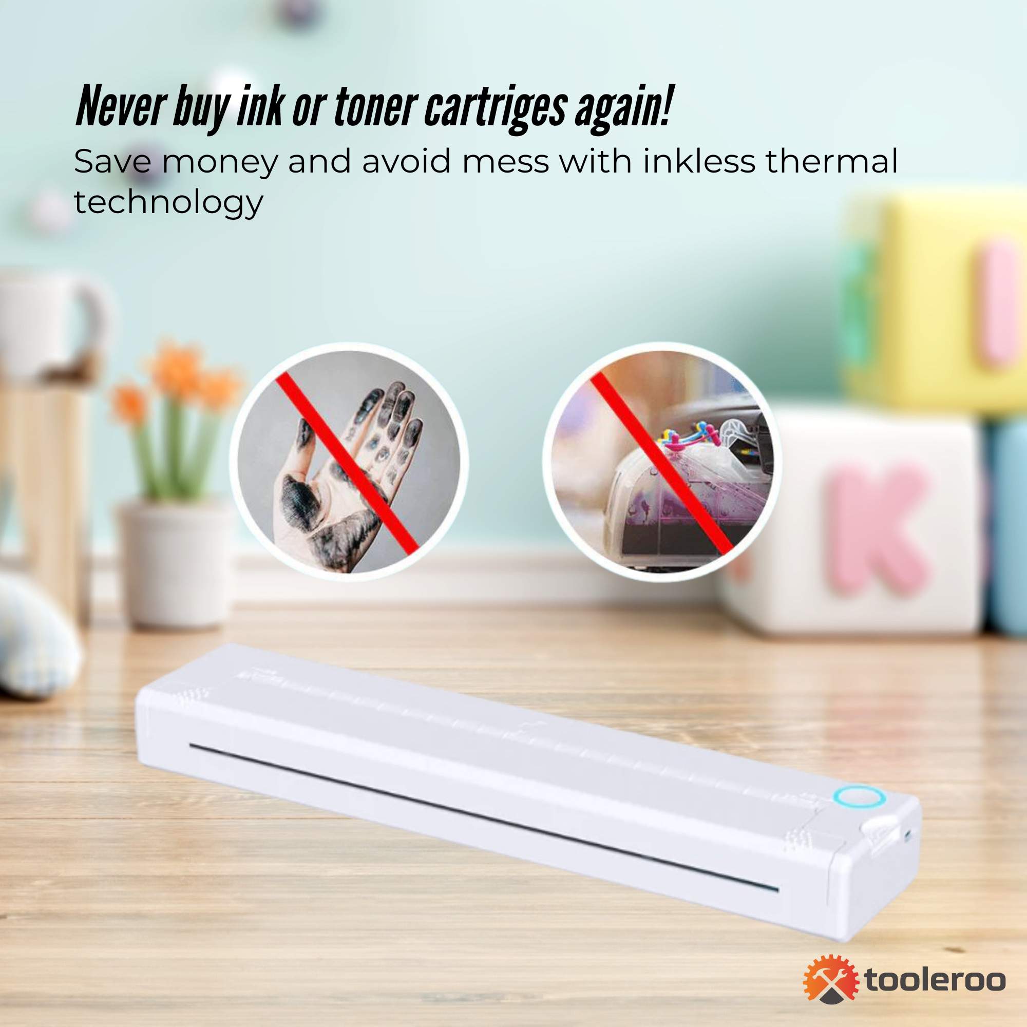 Tooleroo Portable A4 Thermal Printer White + Paper Kit - Wireless and Inkless 3