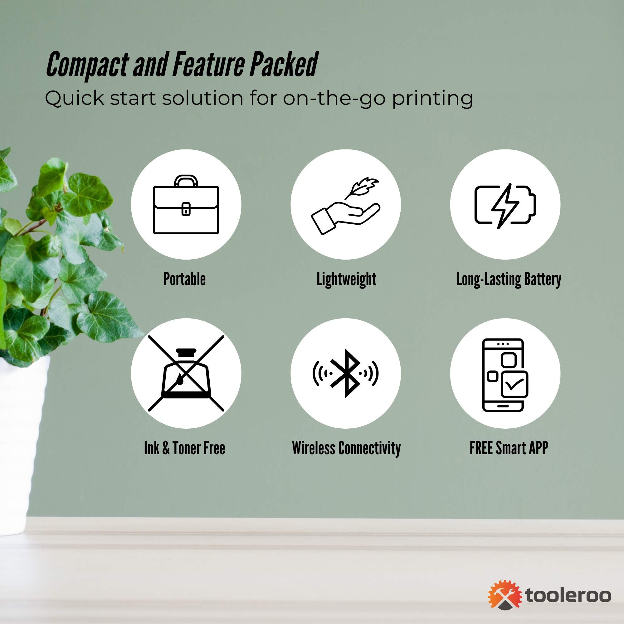 Tooleroo Portable A4 Thermal Printer White + Paper Kit - Wireless and Inkless 5