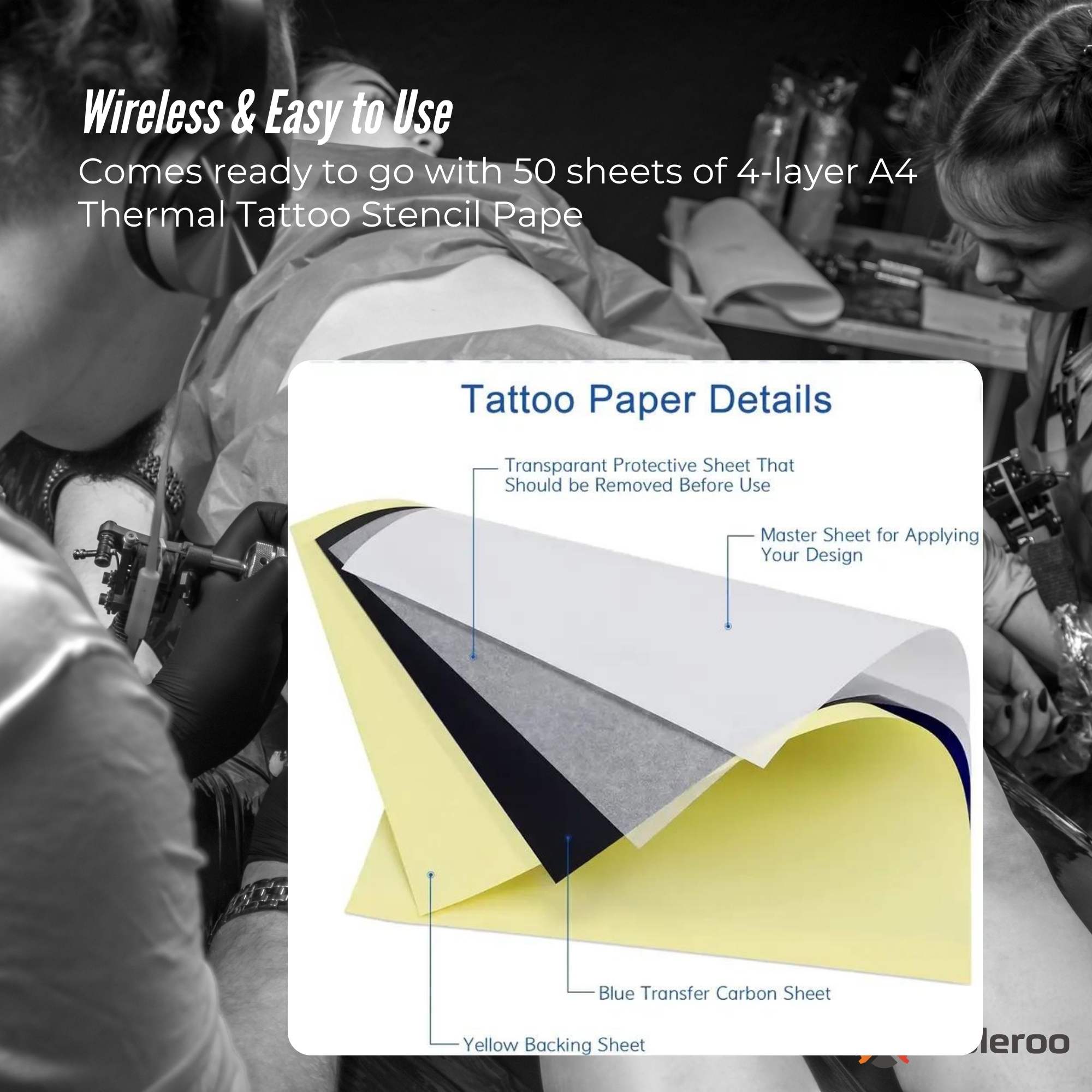 Tooleroo Portable A4 Thermal Printer Black + Tattoo Stencil Paper - Wireless 3