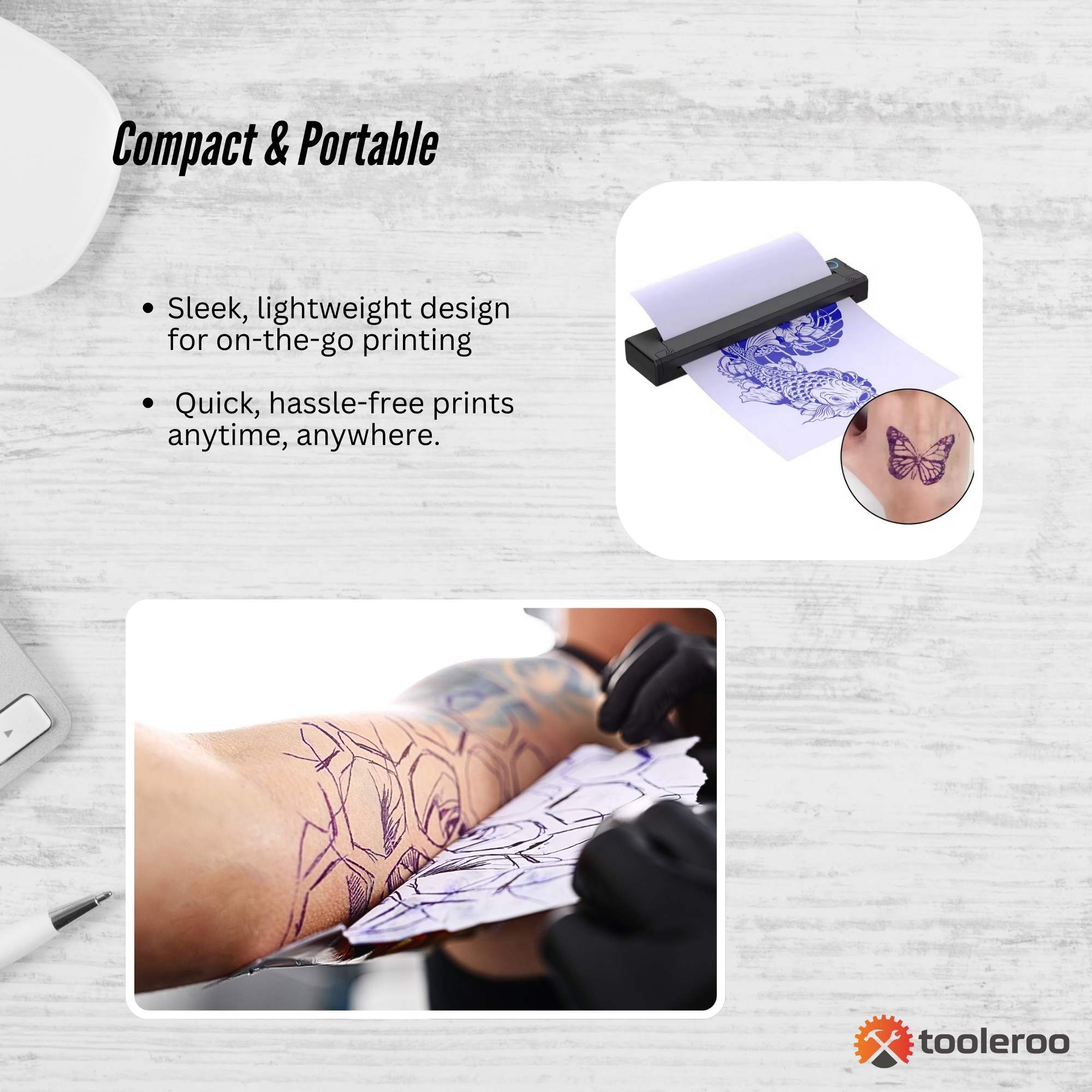 Tooleroo Portable A4 Thermal Printer Black + Tattoo Stencil Paper - Wireless 7