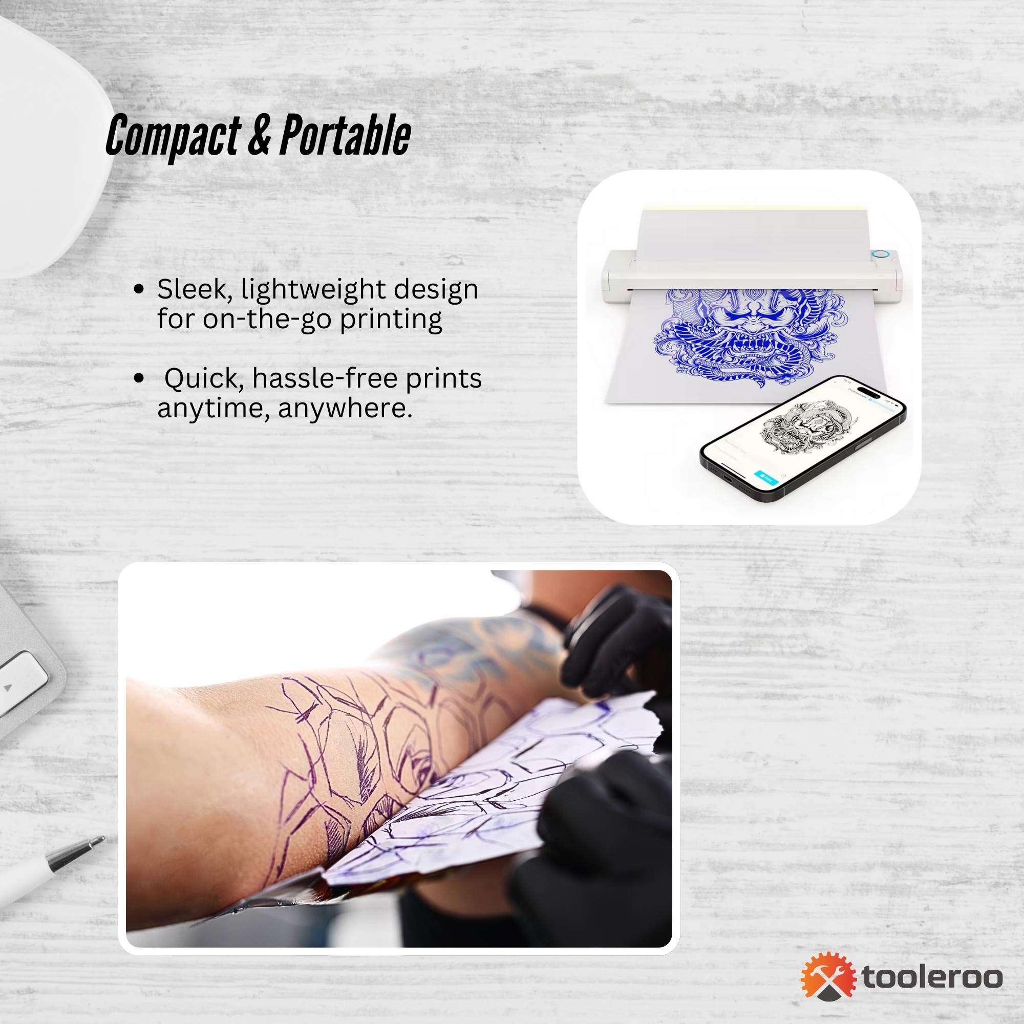 Tooleroo Portable A4 Thermal Printer White + Tattoo Stencil Paper Kit - Wireless 7