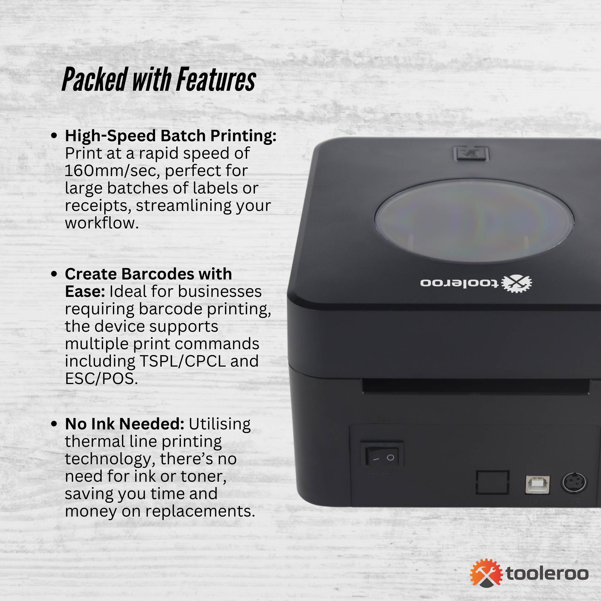 Tooleroo Bluetooth Thermal Label Printer - USB POS Receipt Shipping Printing 7