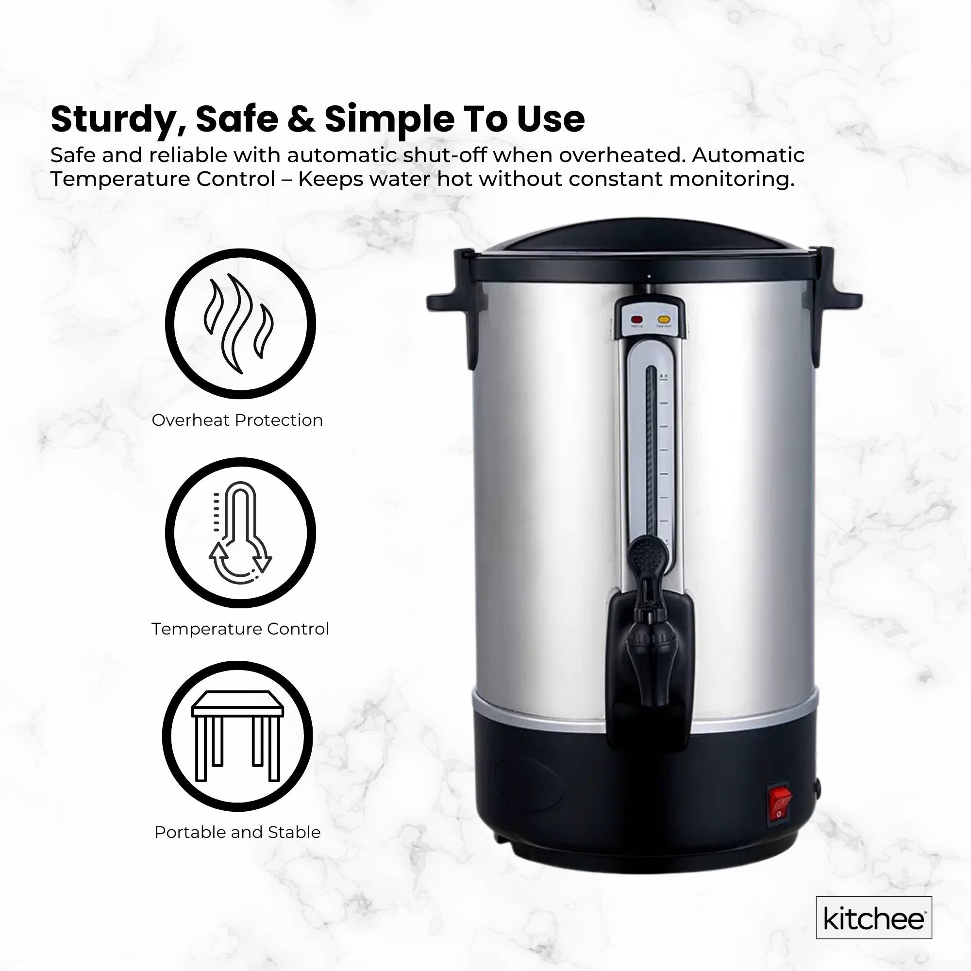 Kitchee 10L Electric Water Boiler - Stainless Steel Commercial Hot Liquid Urn 4