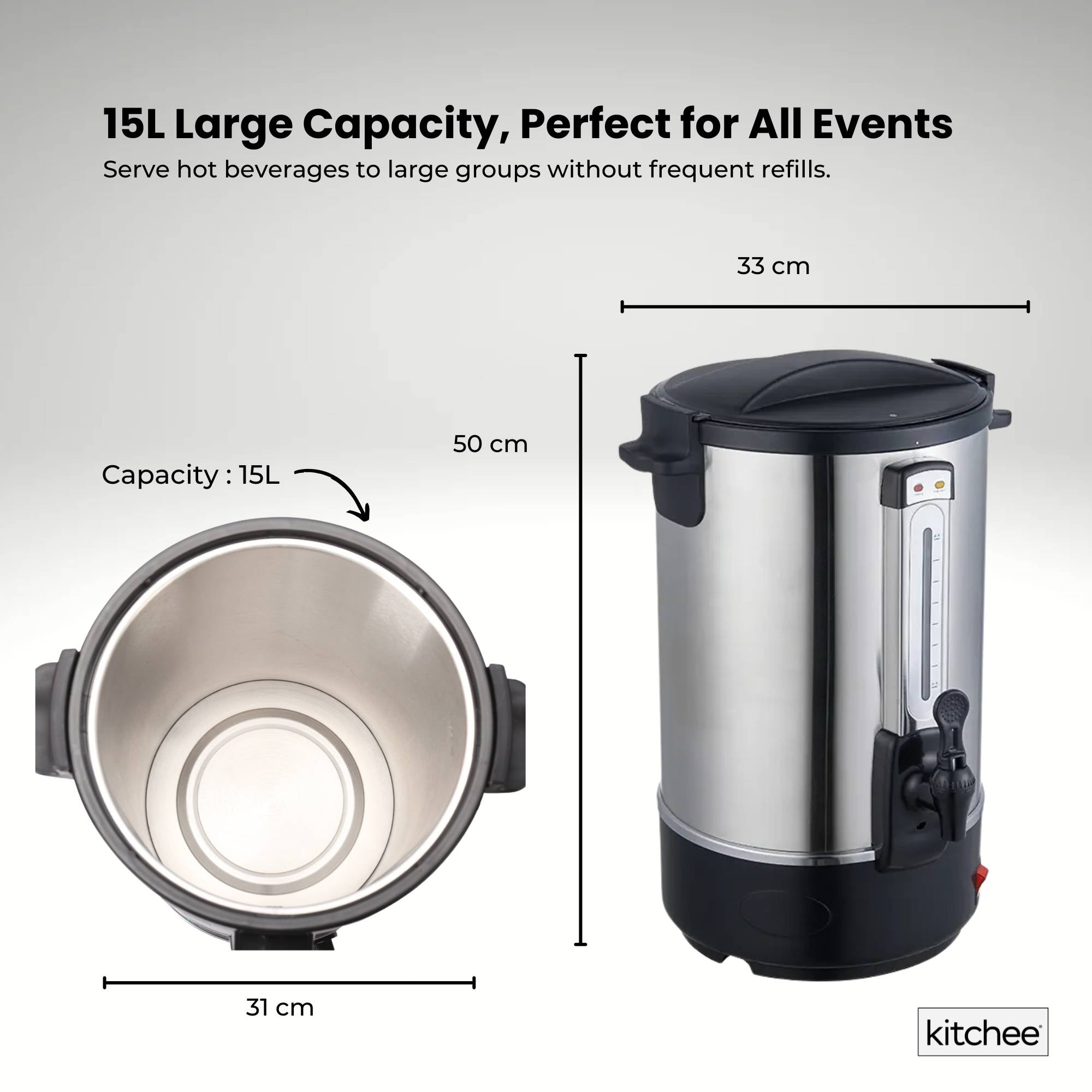 Kitchee 15L Electric Water Boiler - Stainless Steel Commercial Hot Liquid Urn 3