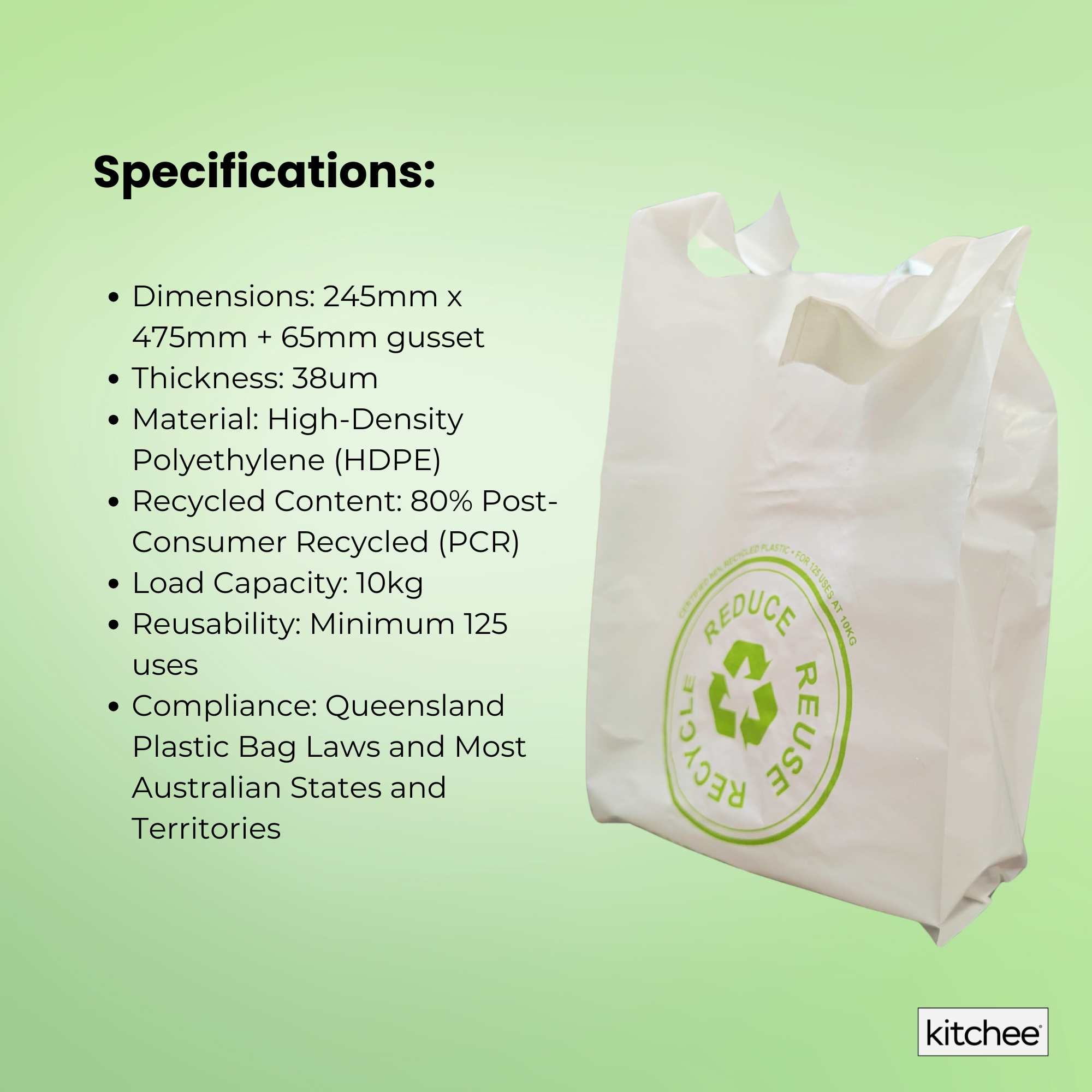 100x Medium Reusable Plastic Singlet Shopping Bags - 80% Recycled 38UM Compliant 5