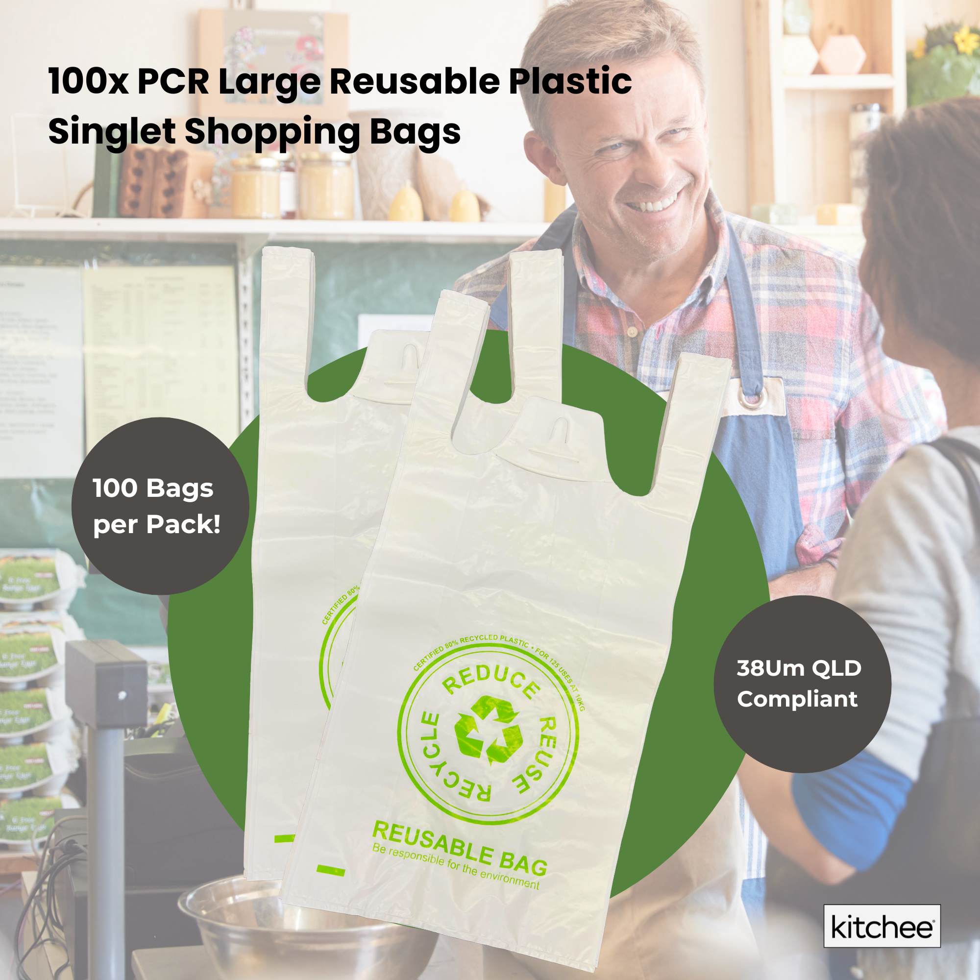 1000x Medium Reusable Plastic Singlet Shopping Bags 80% Recycled 38UM Compliant 3