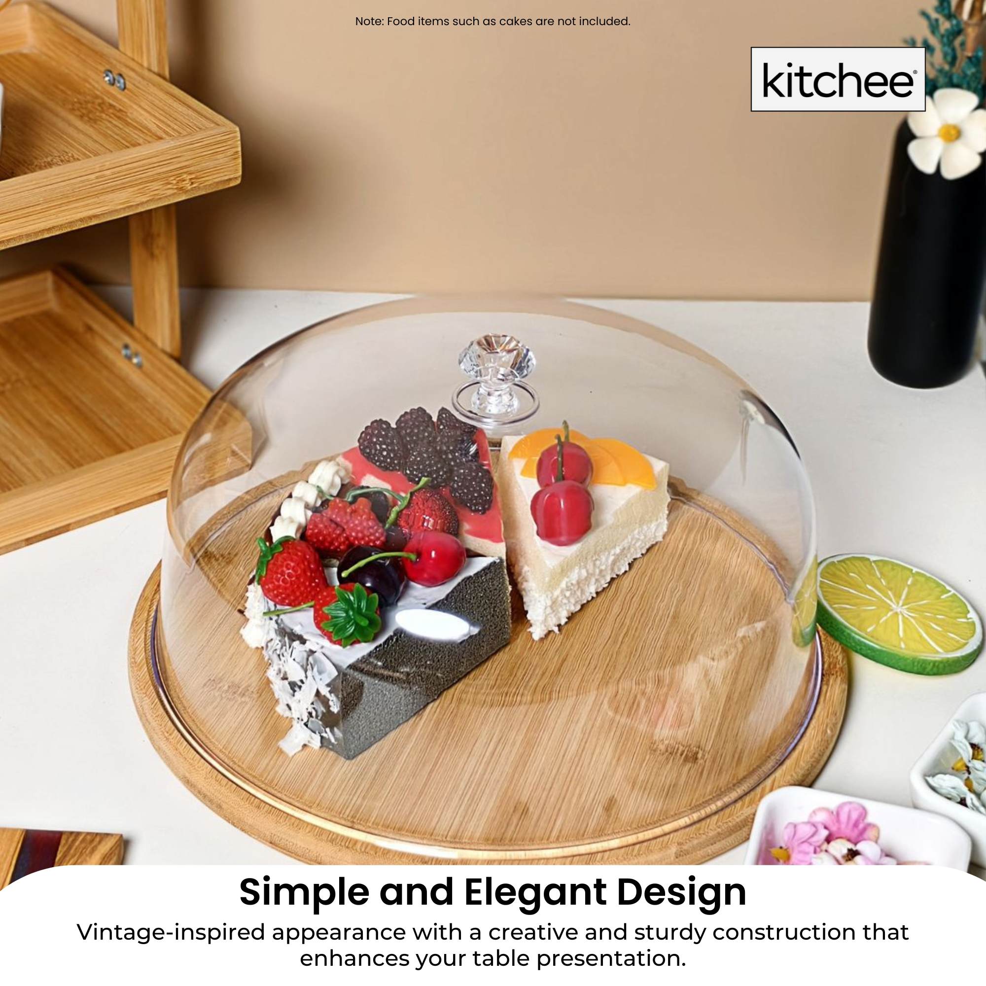 Kitchee 30cm Bamboo Cake Stand + Dome Acrylic Cover - Dessert Display Plate 5