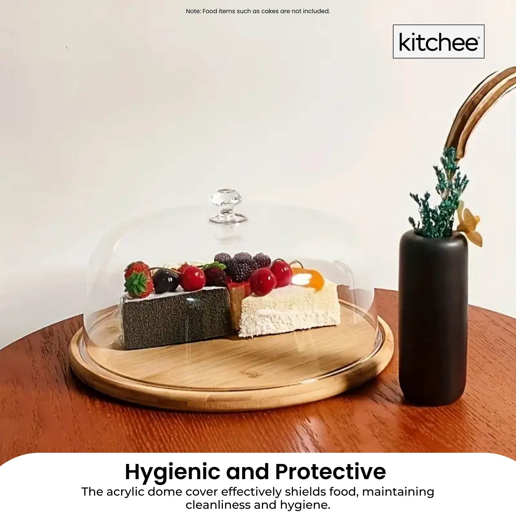 Kitchee 30cm Bamboo Cake Stand + Dome Acrylic Cover - Dessert Display Plate 6