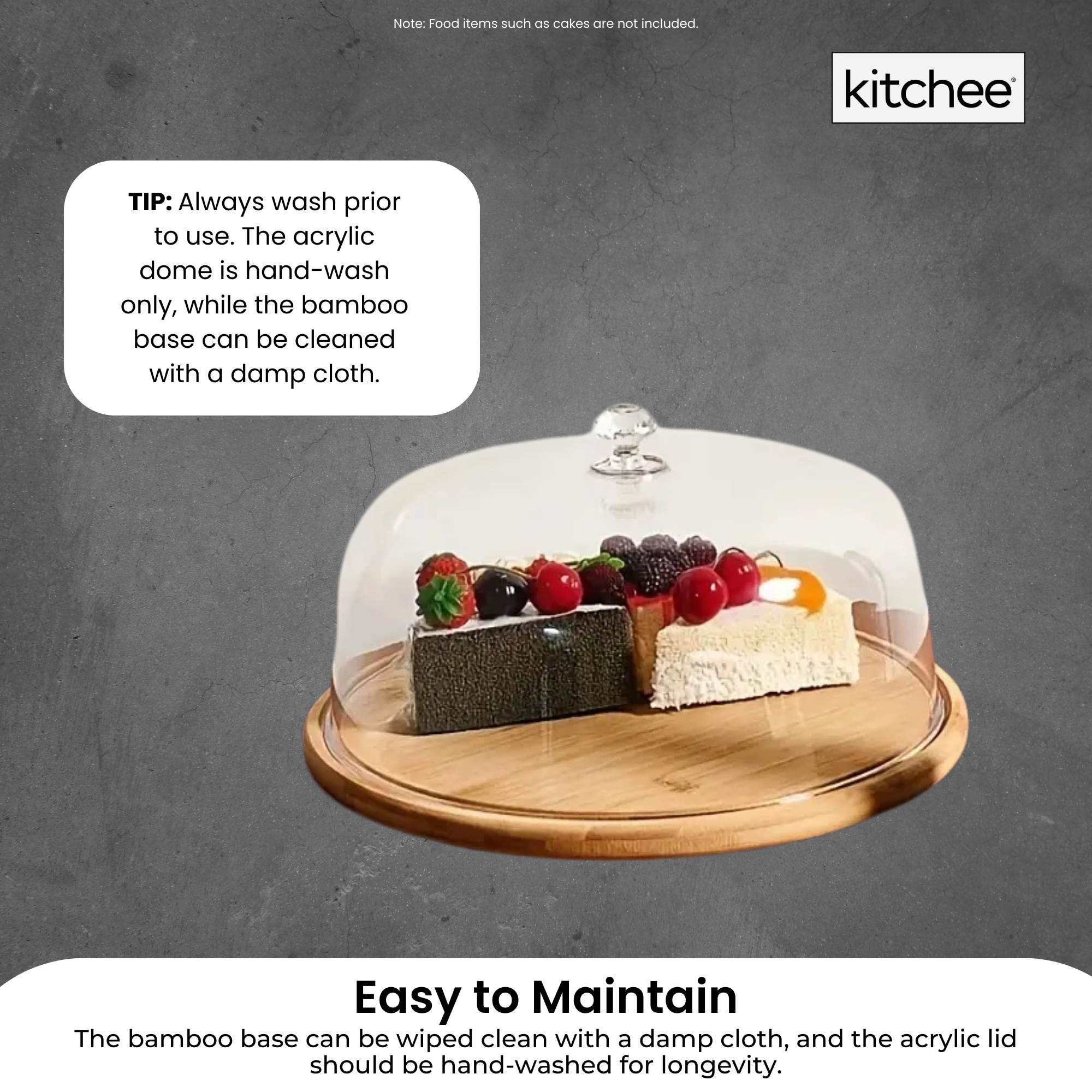 Kitchee 30cm Bamboo Cake Stand + Dome Acrylic Cover - Dessert Display Plate 7