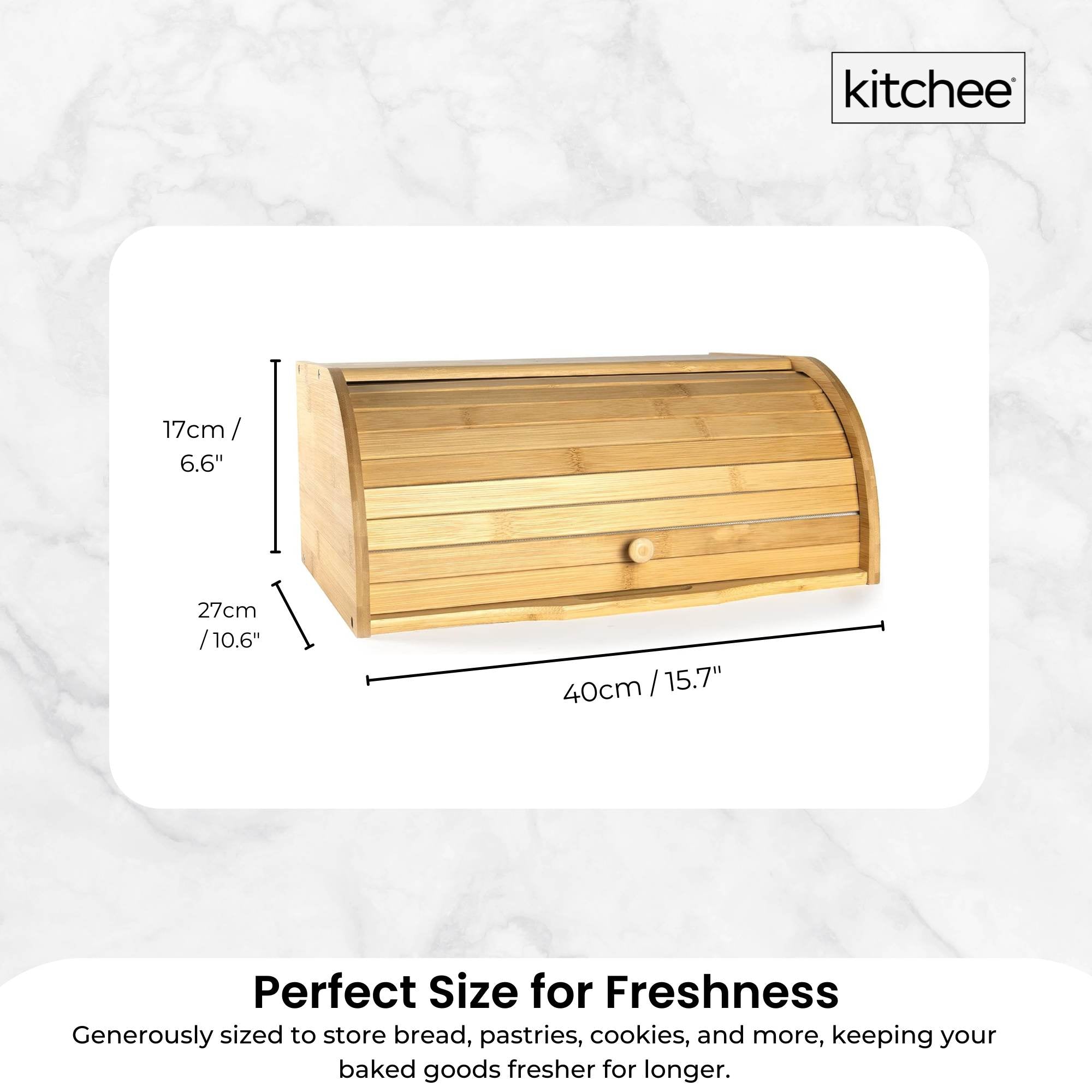 Kitchee 40cm Bamboo Bread Box - Storage Bin Keeper Kitchen Counter Container 4