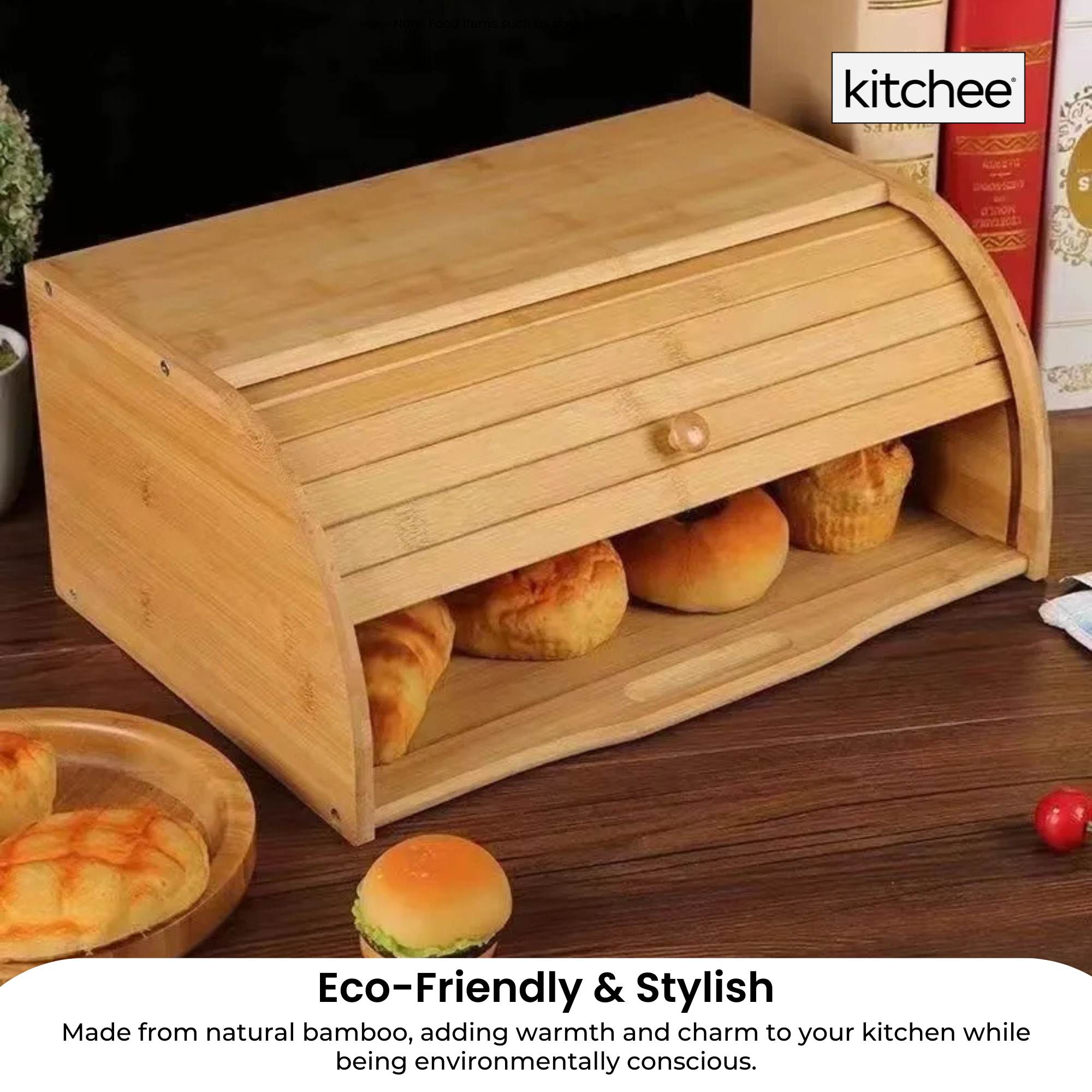 Kitchee 40cm Bamboo Bread Box - Storage Bin Keeper Kitchen Counter Container 5