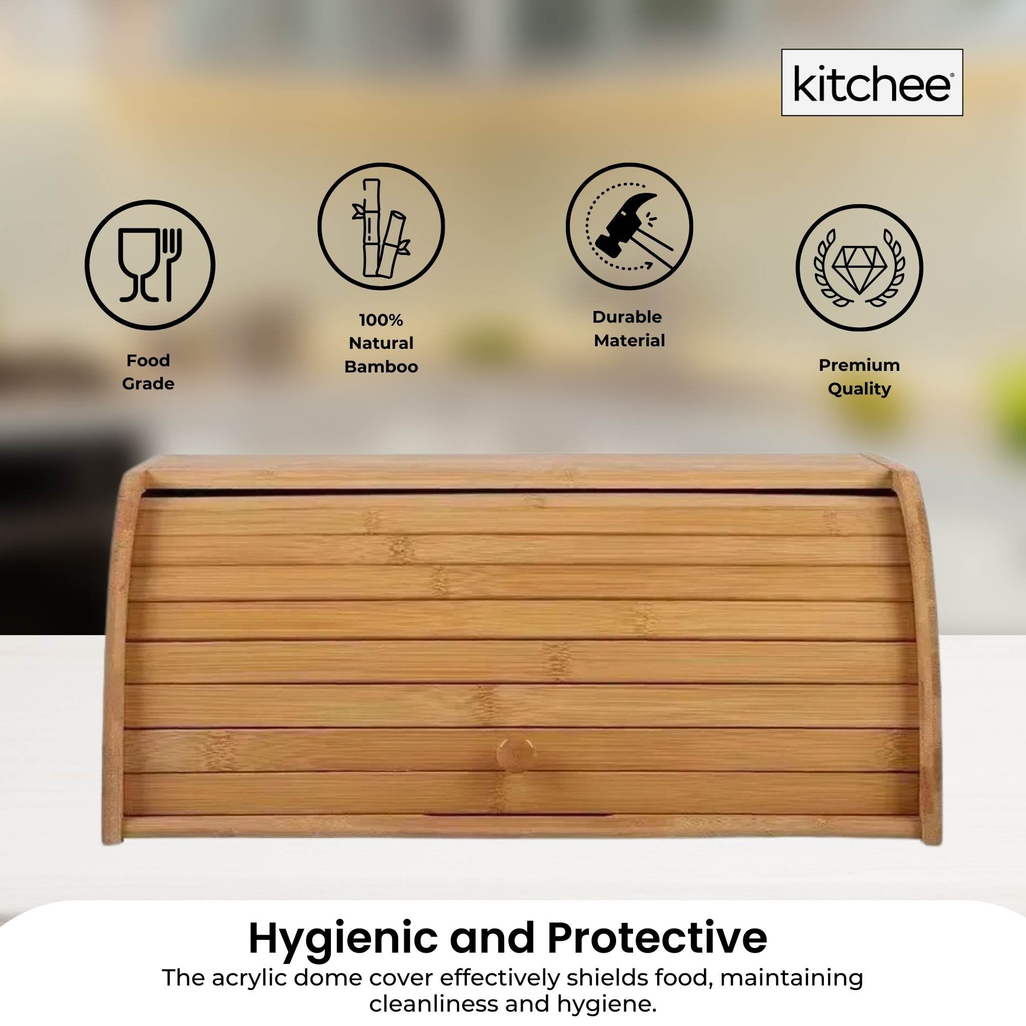 Kitchee 40cm Bamboo Bread Box - Storage Bin Keeper Kitchen Counter Container 7