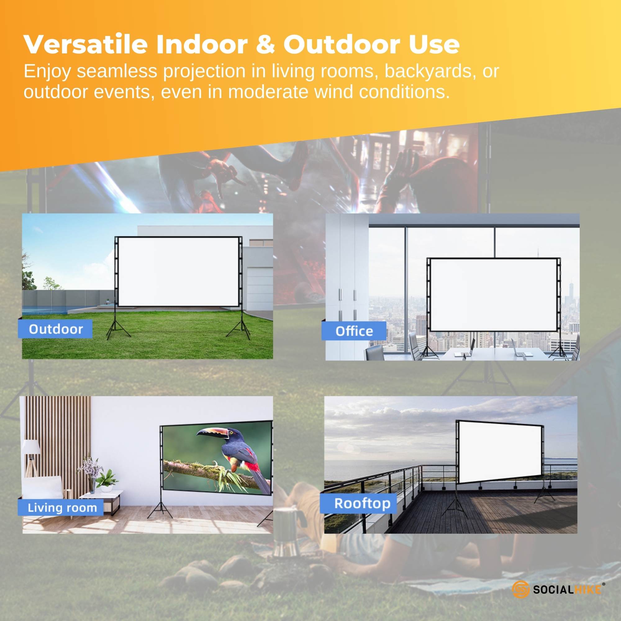 120” Portable Movie Projector Screen - Outdoor Indoor 16:9 4K Tripod Stand Case 3