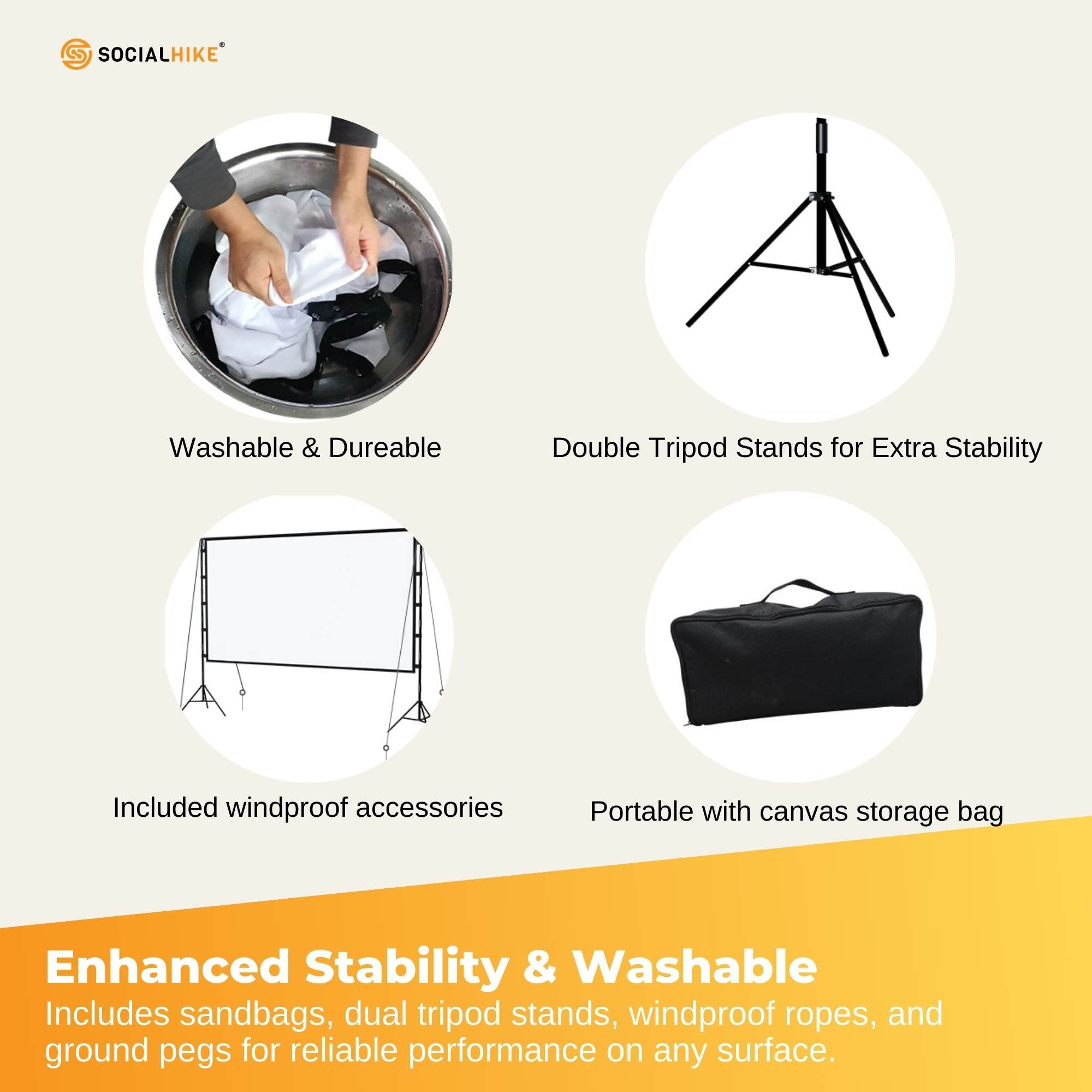 120” Portable Movie Projector Screen - Outdoor Indoor 16:9 4K Tripod Stand Case 6
