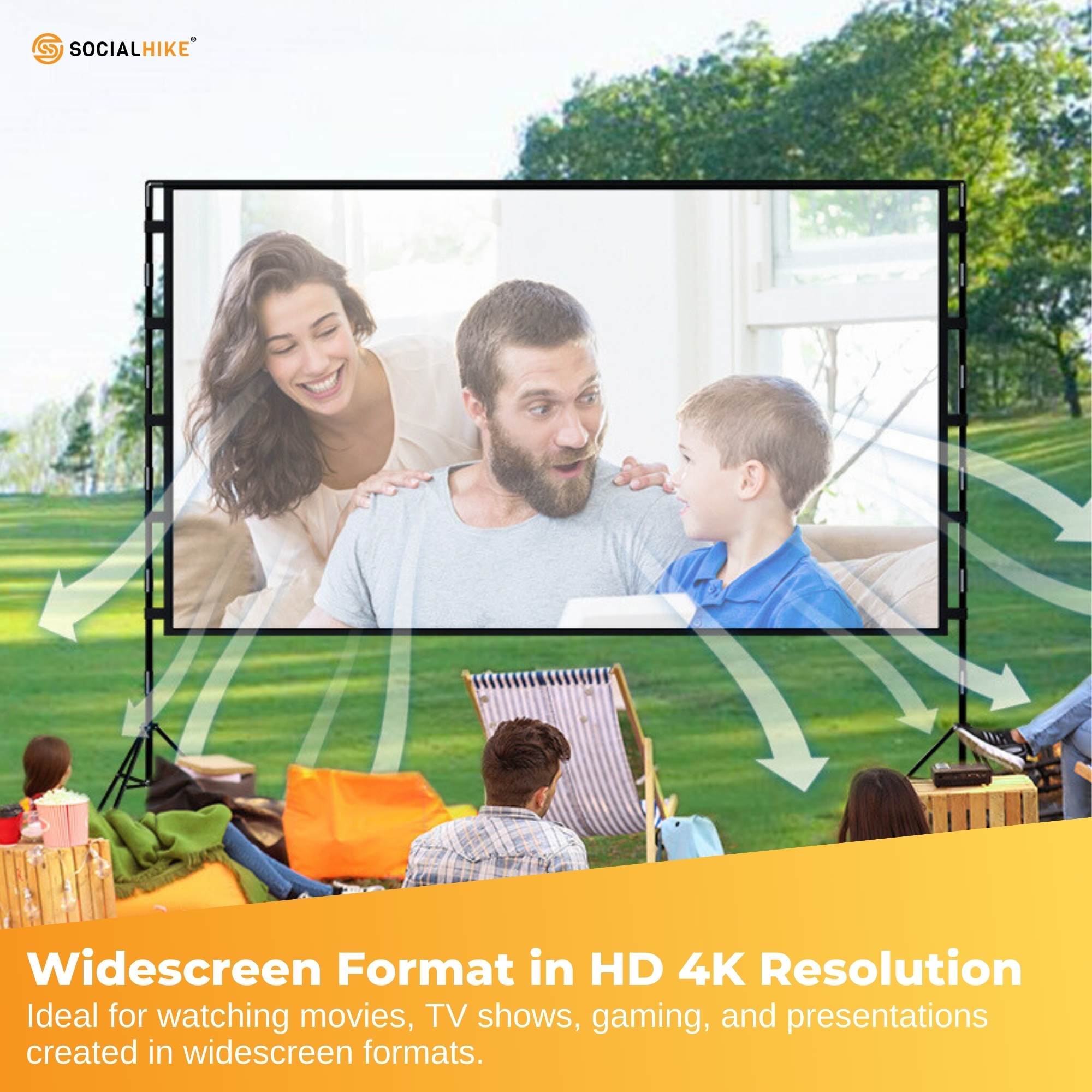 120” Portable Movie Projector Screen - Outdoor Indoor 16:9 4K Tripod Stand Case 7