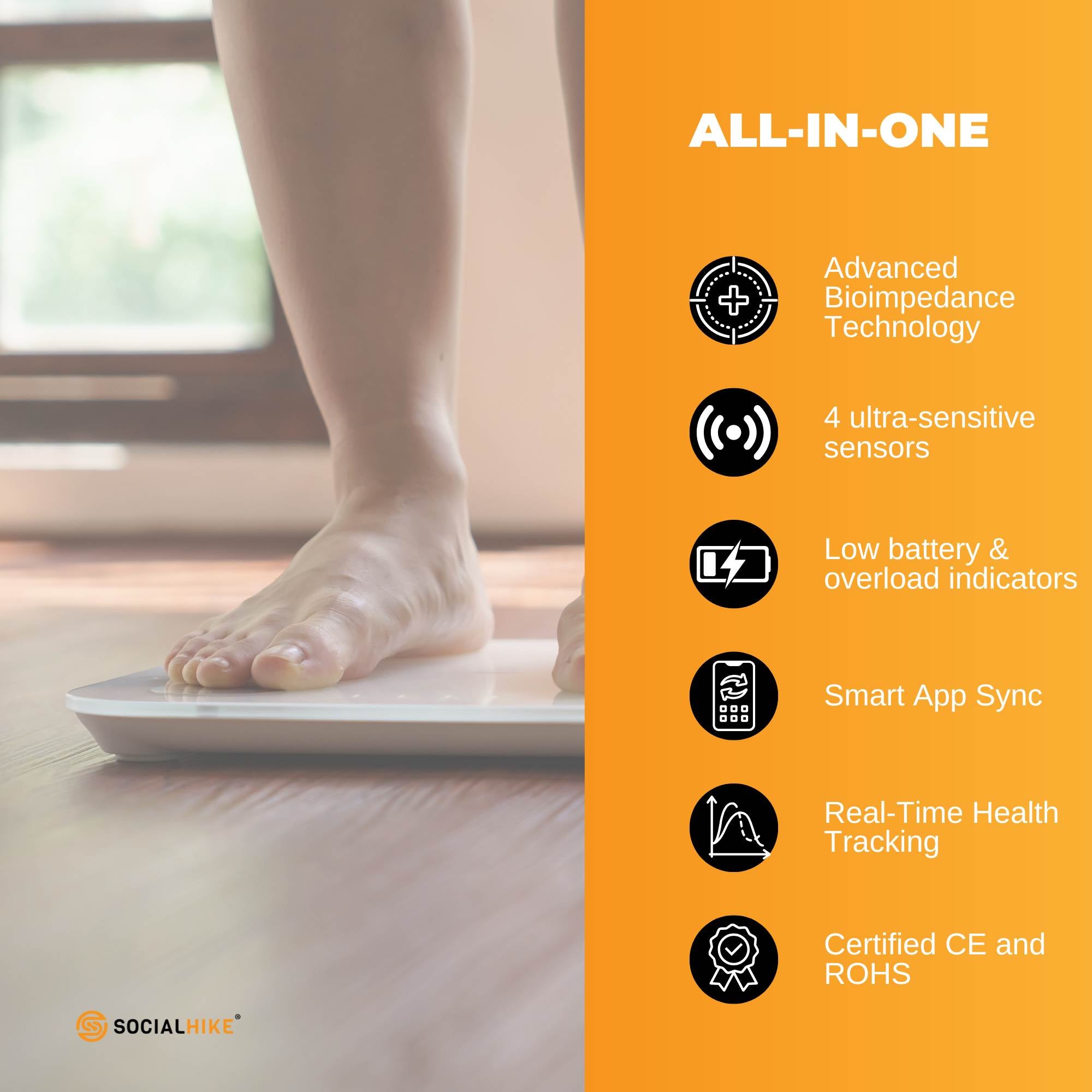 Bluetooth Smart Body Fat Scale Black - Digital BMI Weight USB Recharge with App 7