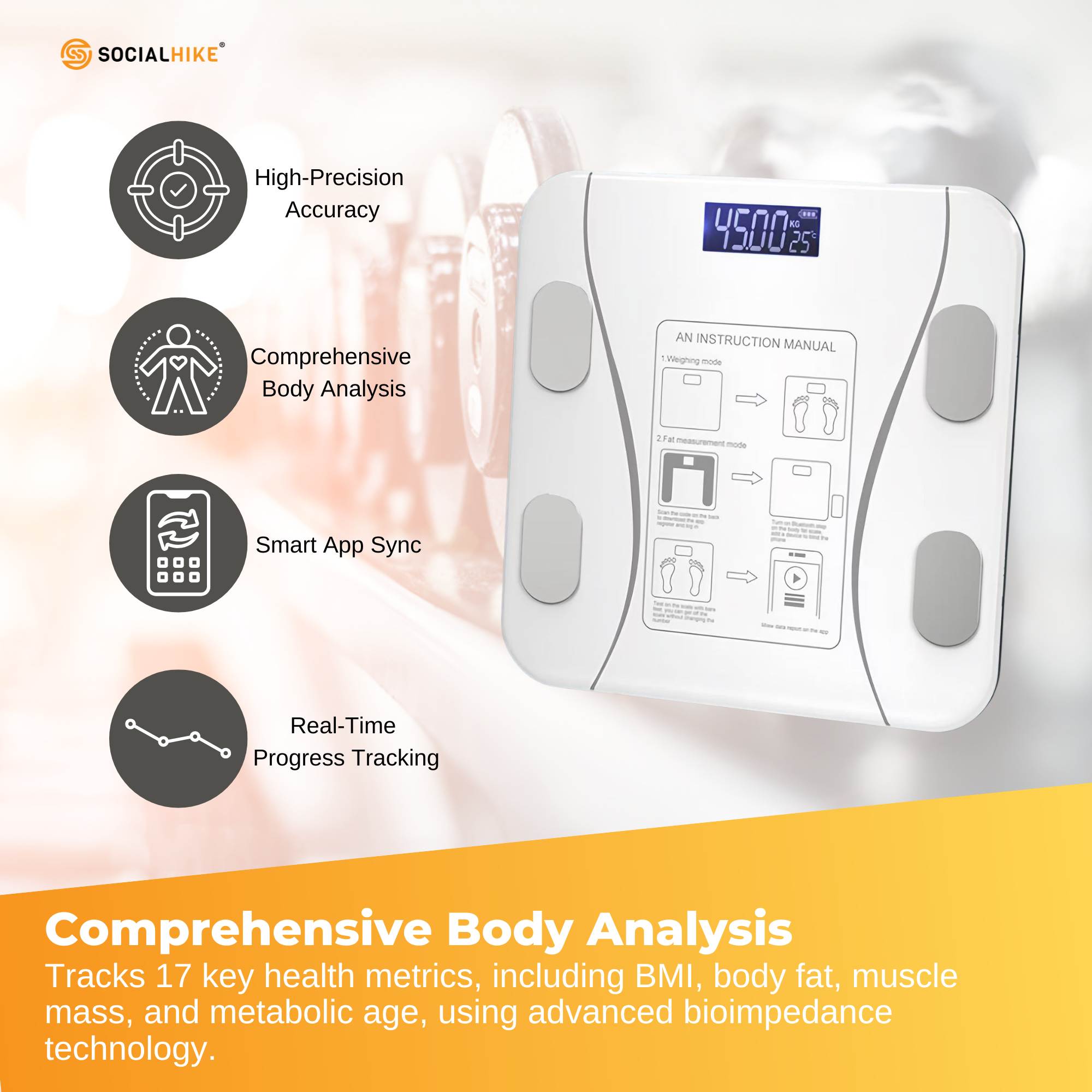 Bluetooth Smart Body Fat Scale White - Digital BMI Weight USB Recharge with App 3