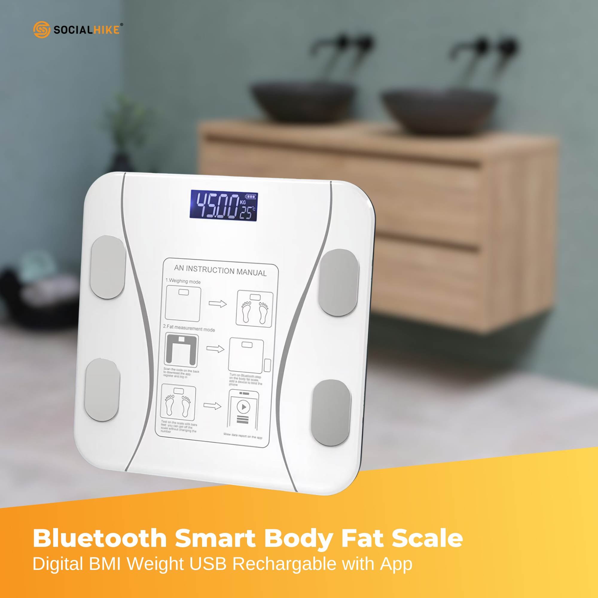 Bluetooth Smart Body Fat Scale White - Digital BMI Weight USB Recharge with App 4
