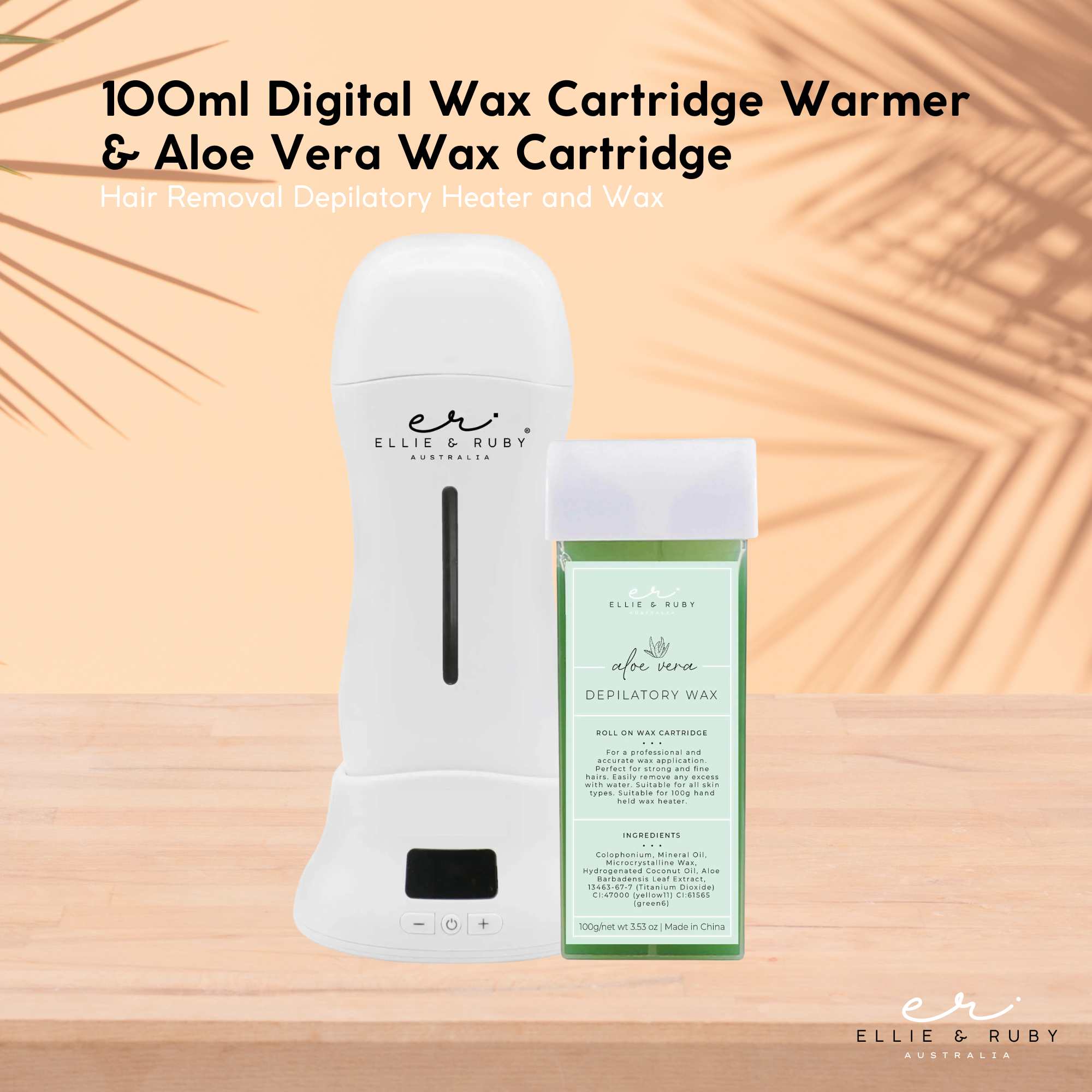 Ellie & Ruby 100ml Digital Wax Warmer + 100ml Aloe Vera Cartridge Pack 3