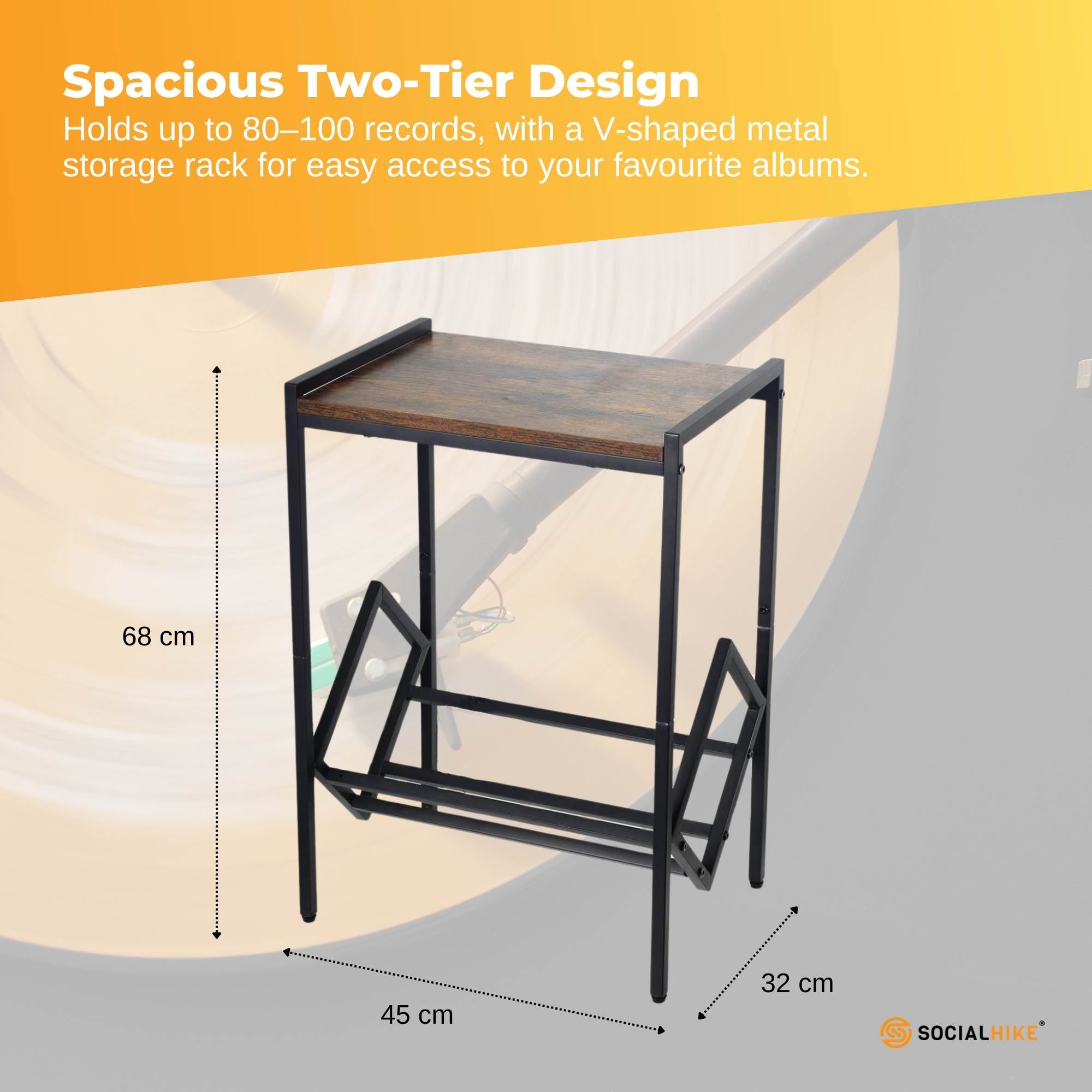Social Hike Turntable Player Stand & Vinyl LP Record Album Storage - Black Metal 5
