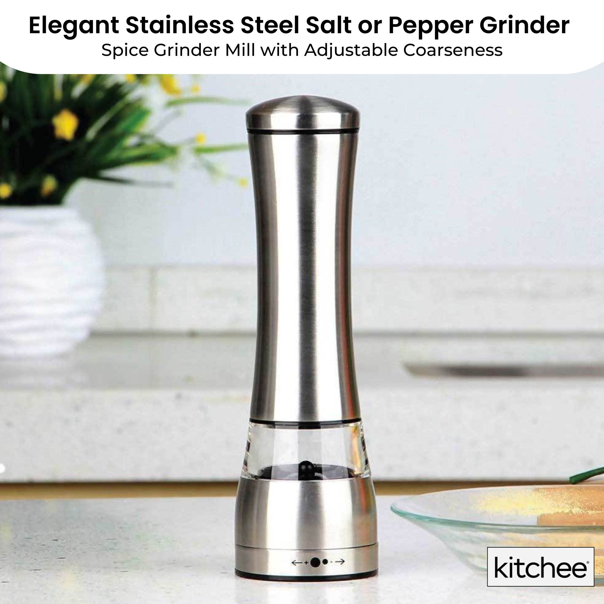Kitchee Stainless Steel Salt Pepper Spice Grinder Mill - Adjustable Coarseness