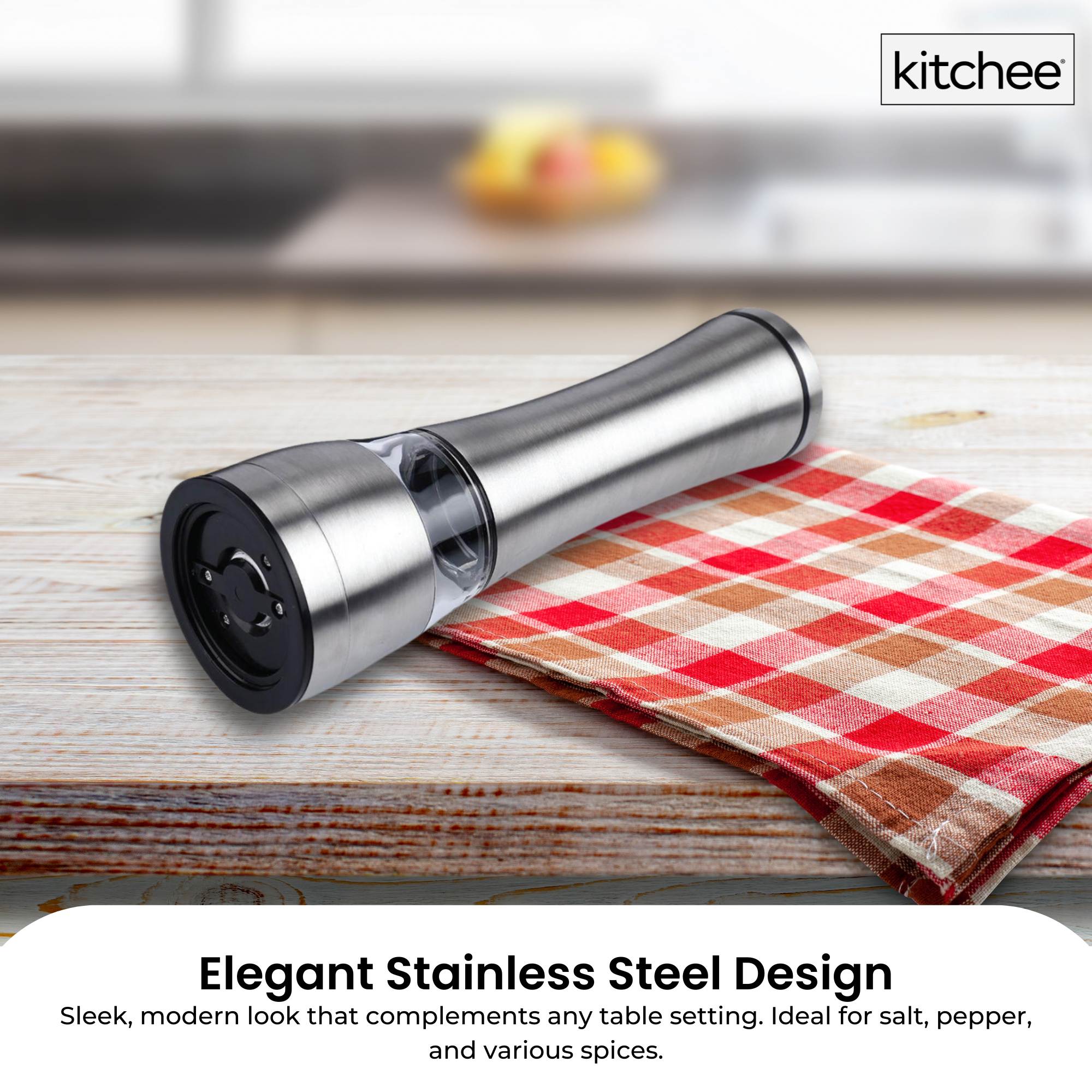 Kitchee Stainless Steel Salt Pepper Spice Grinder Mill - Adjustable Coarseness 3