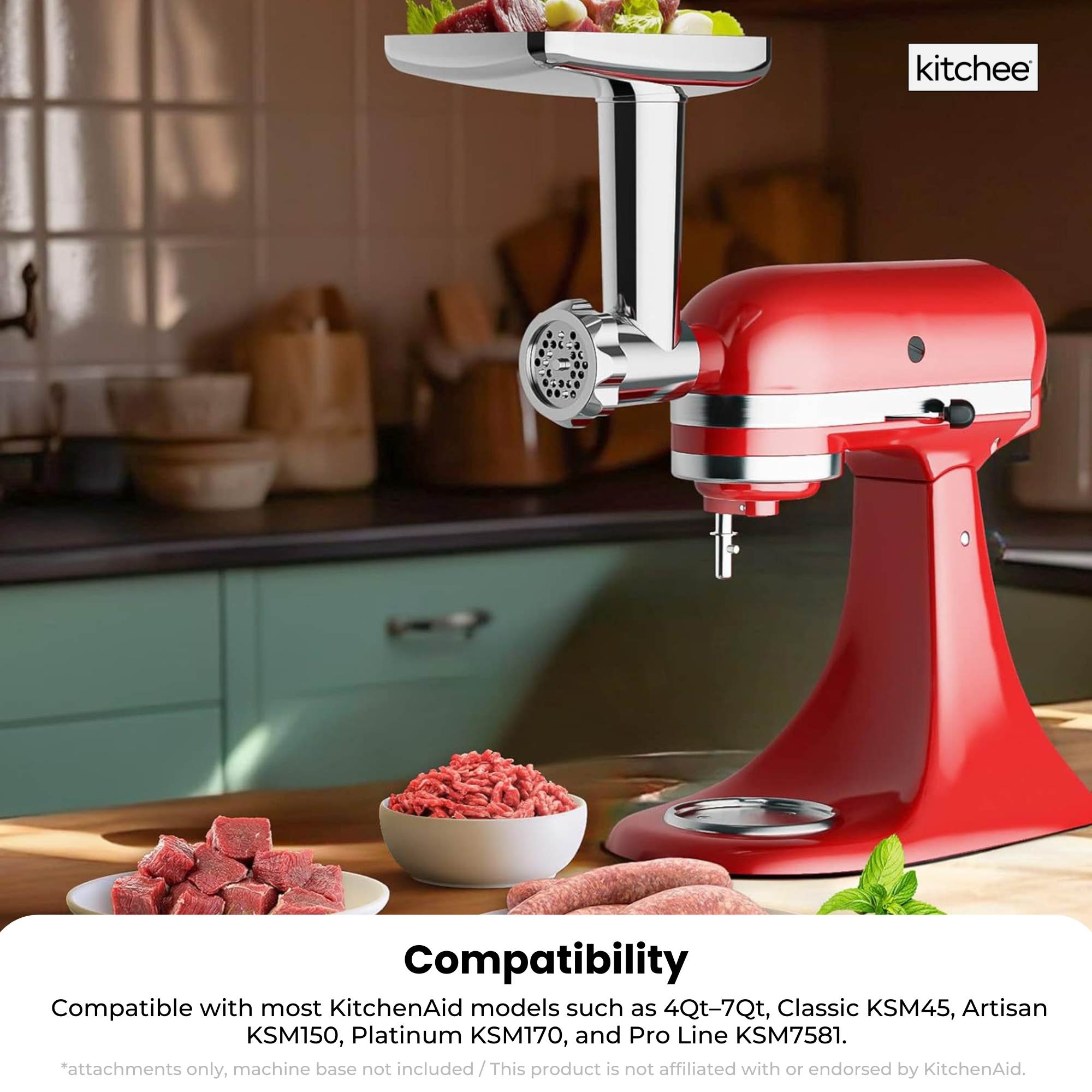 Kitchee Meat Food Grinder Sausage Attachment - Compatible with KitchenAid Mixers 4