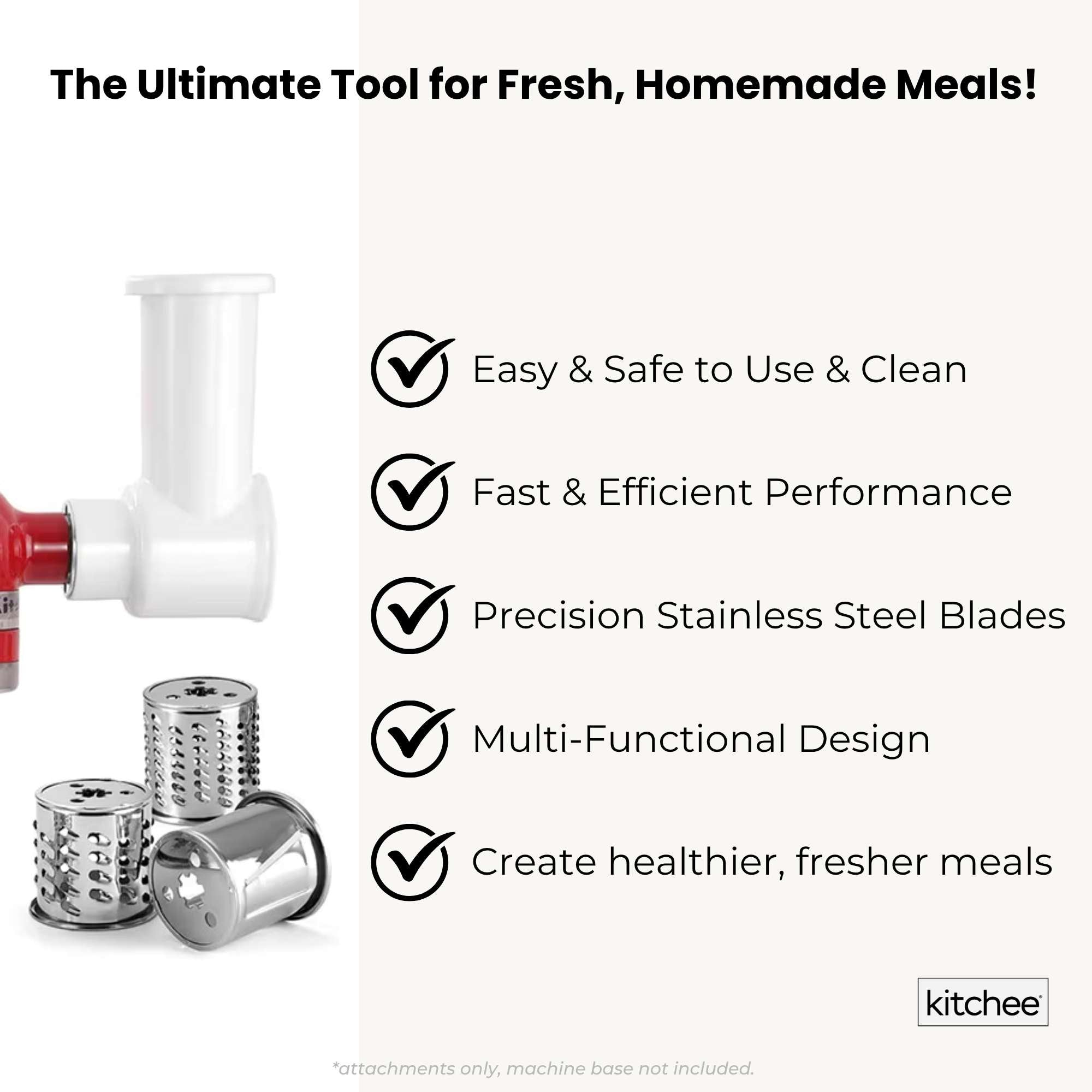 Kitchee Slicer Shredder Grater 3 Attachments - Compatible with KitchenAid Mixer 6