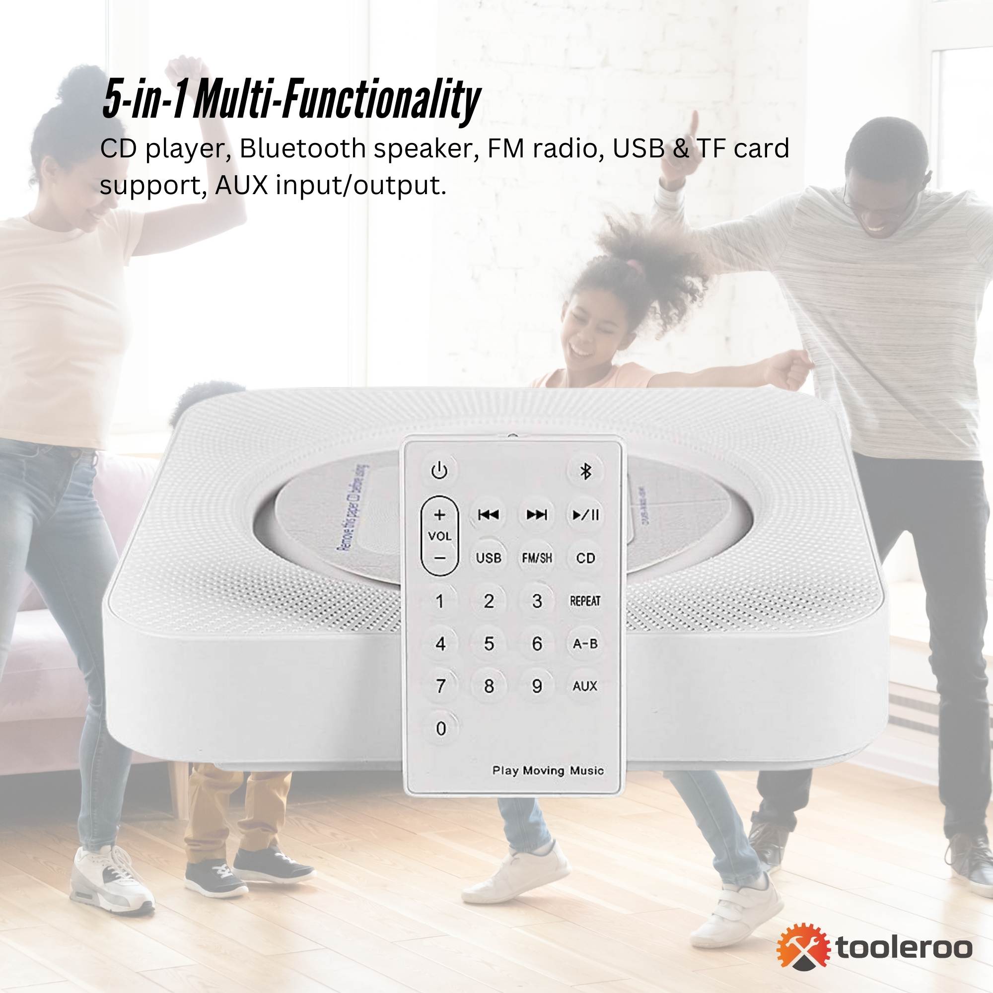 Tooleroo Wall Mountable CD Player Speaker - Bluetooth HiFi FM Radio White 6