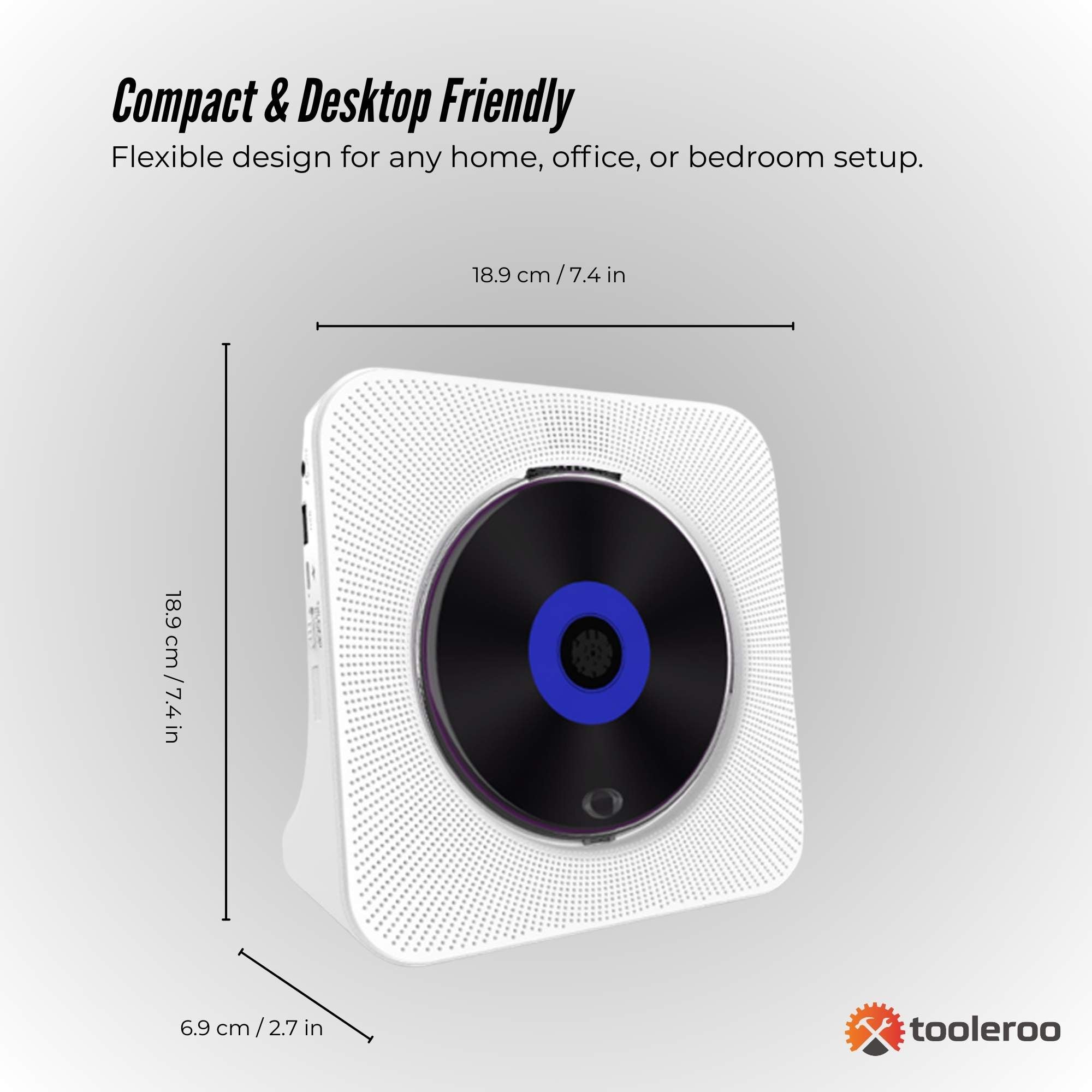 Tooleroo USB Rechargeable Desktop CD Player Speaker – Bluetooth Portable White 4