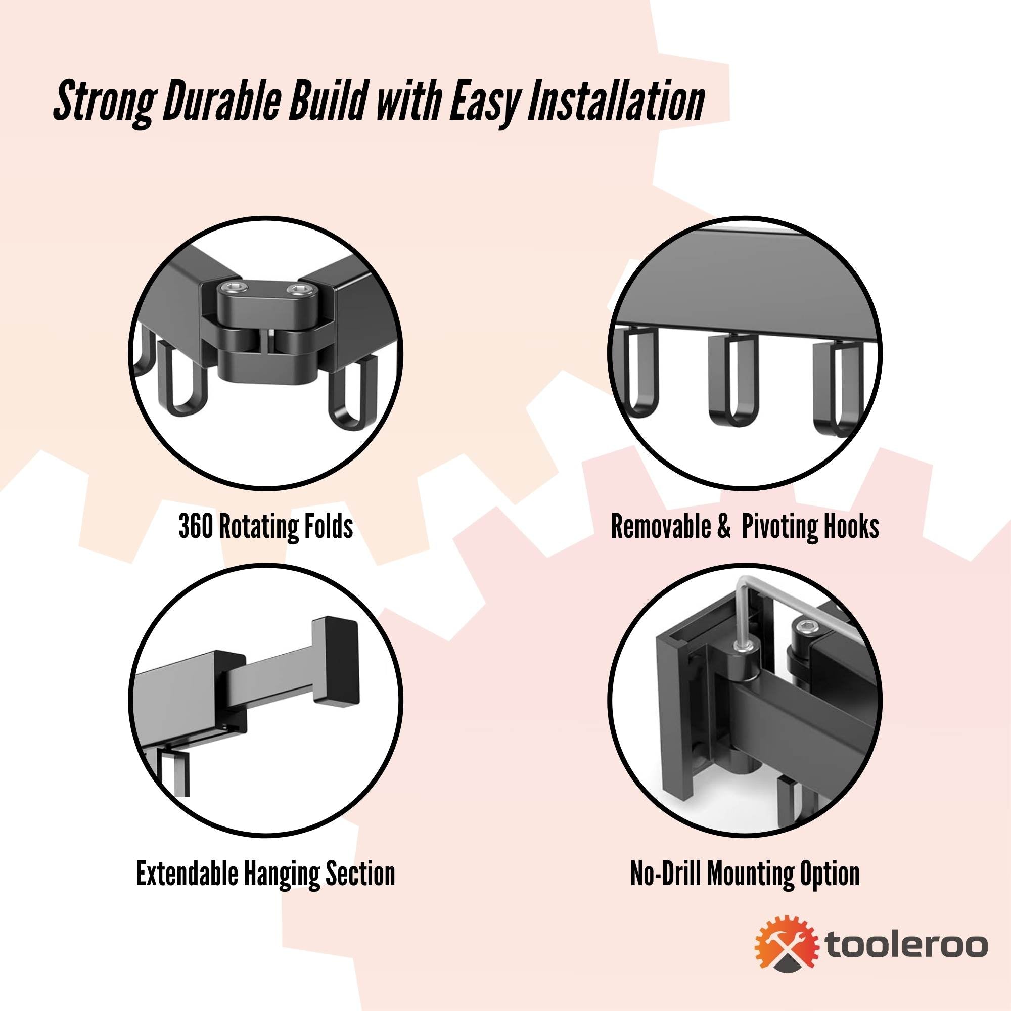 Tooleroo Clothes Drying Rack Tri-Fold Wall-Mount Space-Saving Laundry Hanger 3